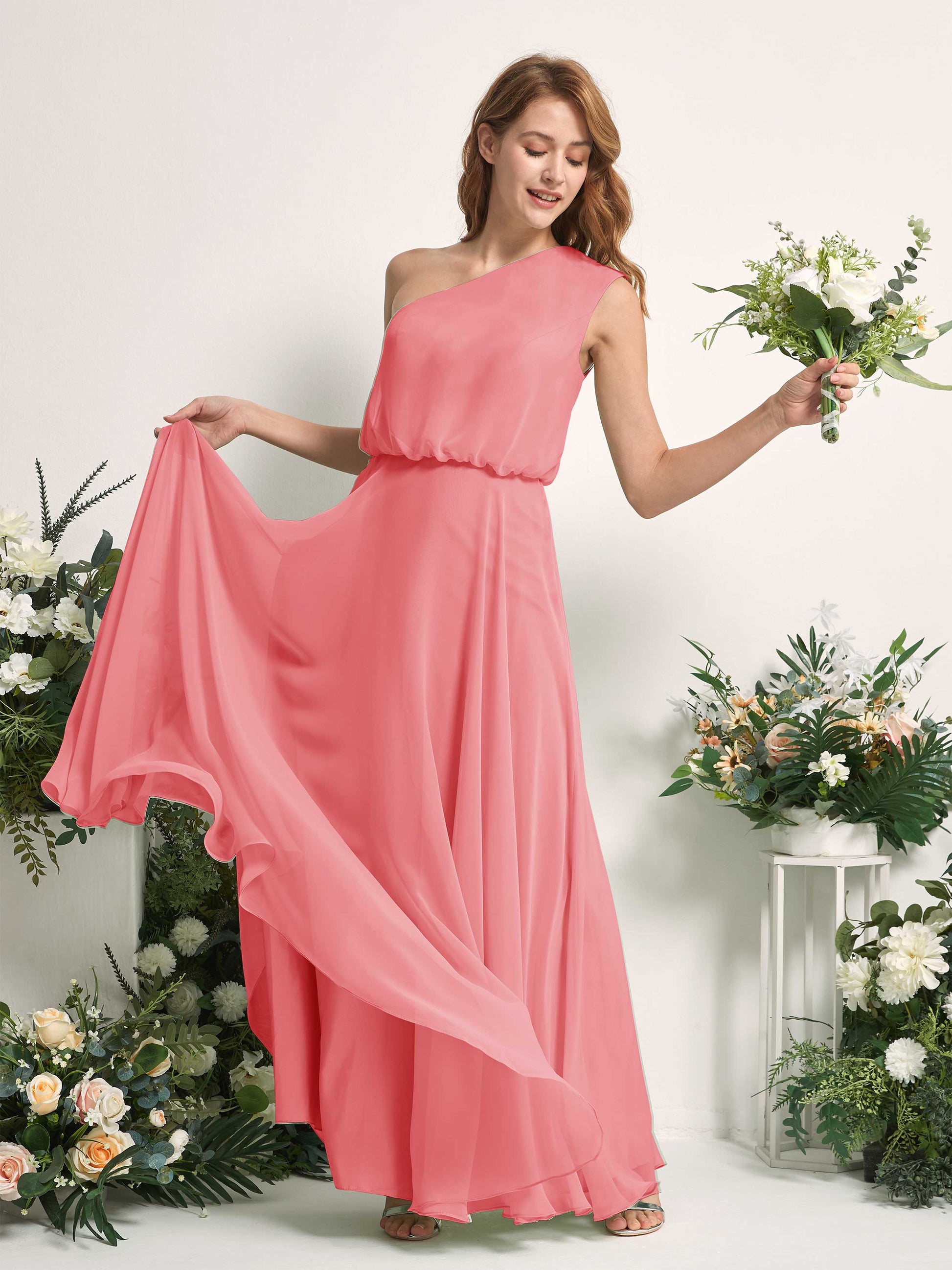 Cecily Coral Pink One Shoulder Maxi Dress