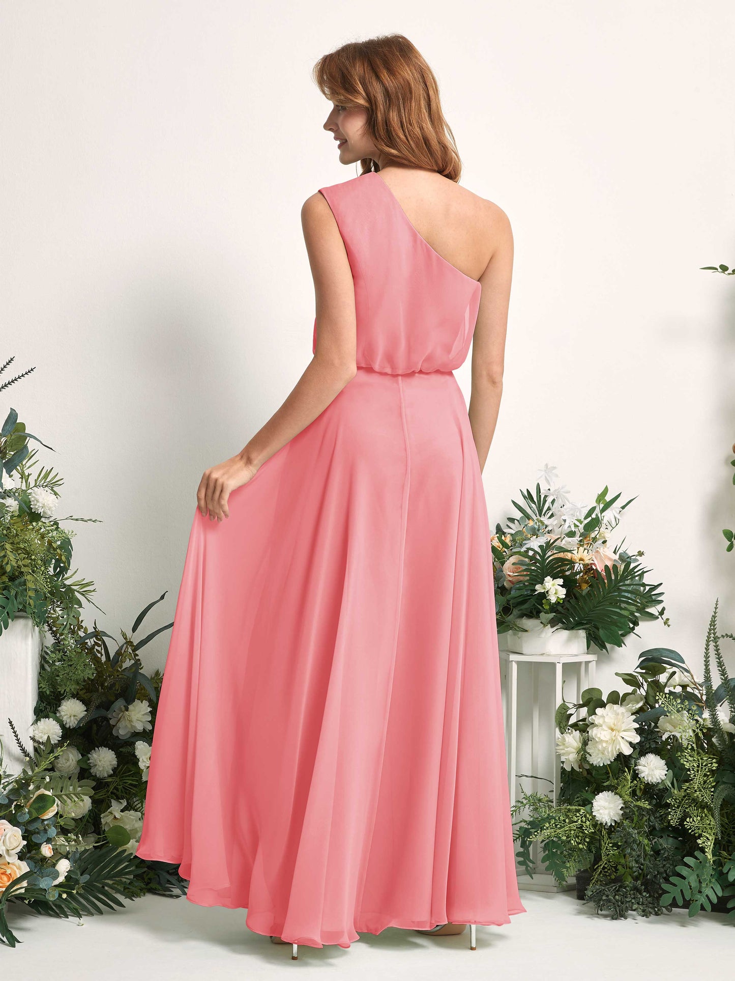 Cecily Coral Pink One Shoulder Maxi Dress