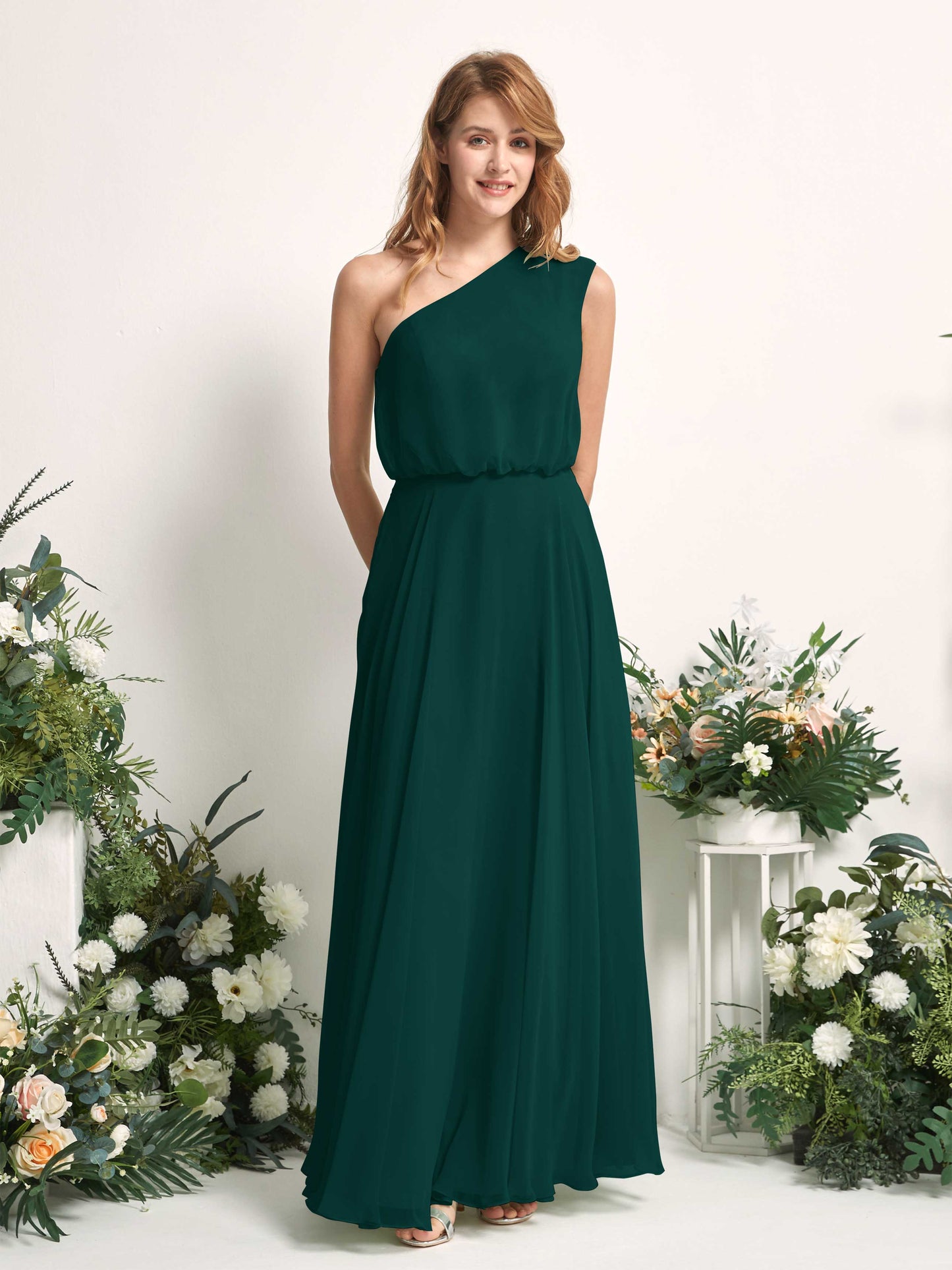 Cecily Dark Emerald One Shoulder Maxi Dress