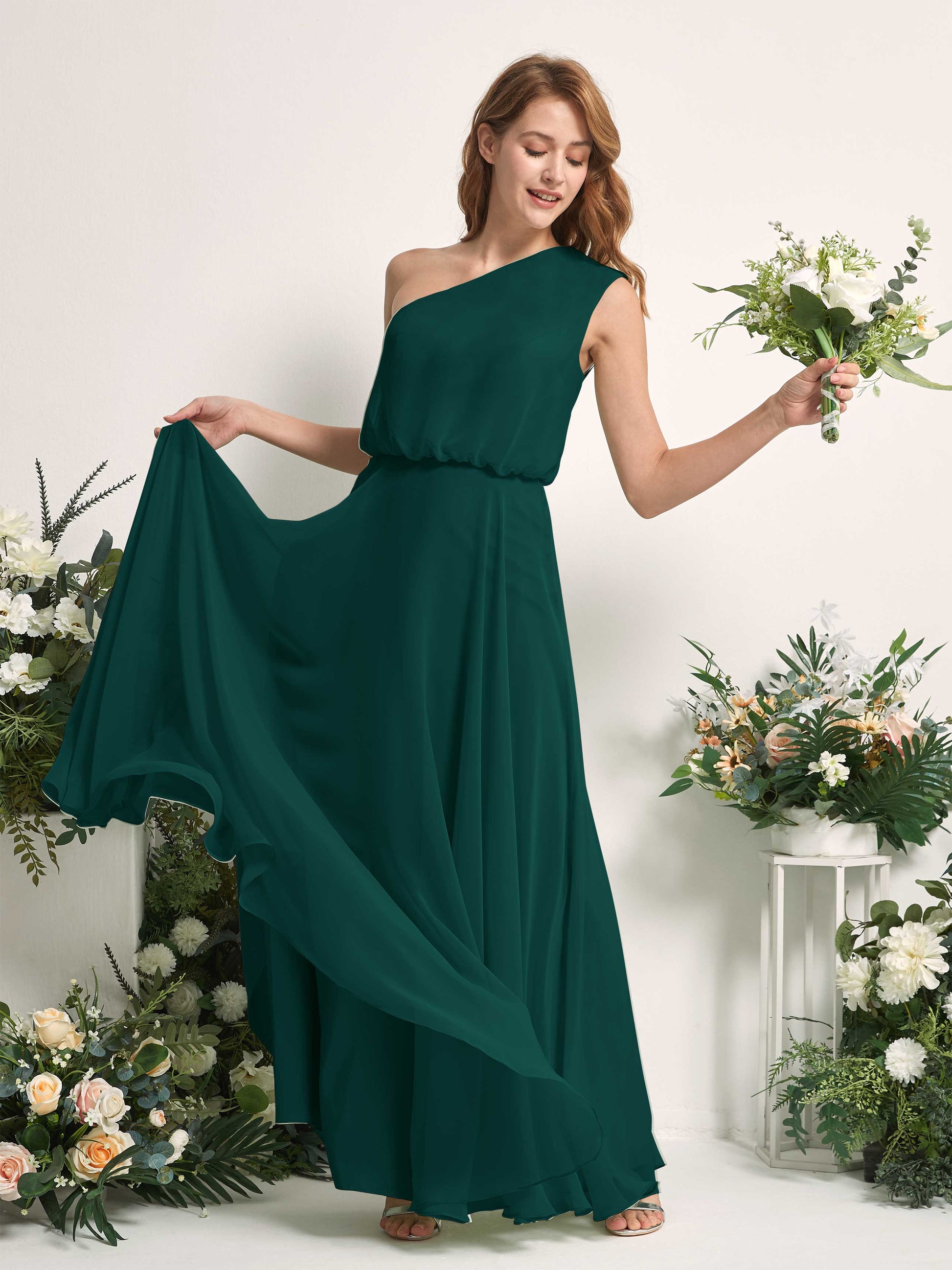 Cecily Dark Emerald One Shoulder Maxi Dress