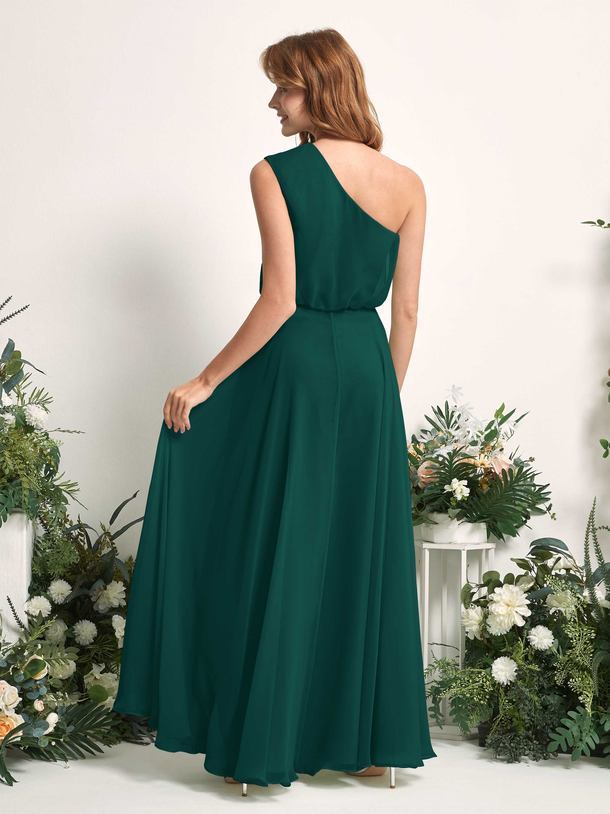 Cecily Dark Emerald One Shoulder Maxi Dress