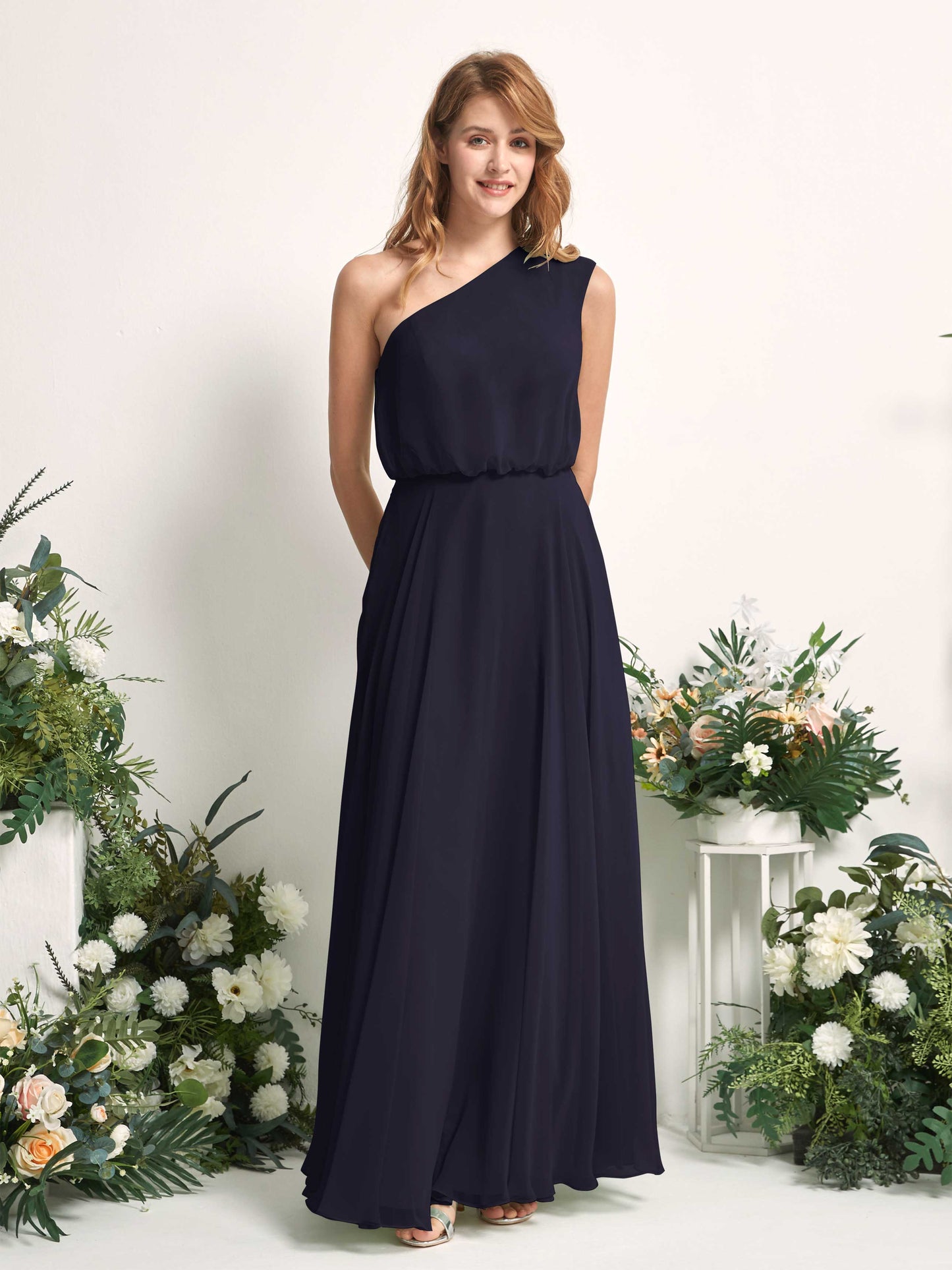 Cecily Dark Navy One Shoulder Maxi Dress