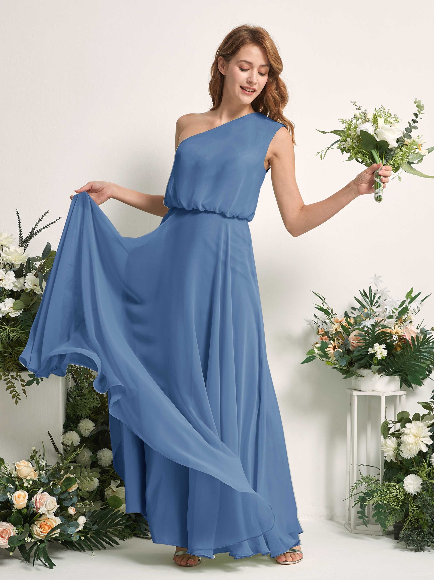 Cecily Dusty Blue One Shoulder Maxi Dress