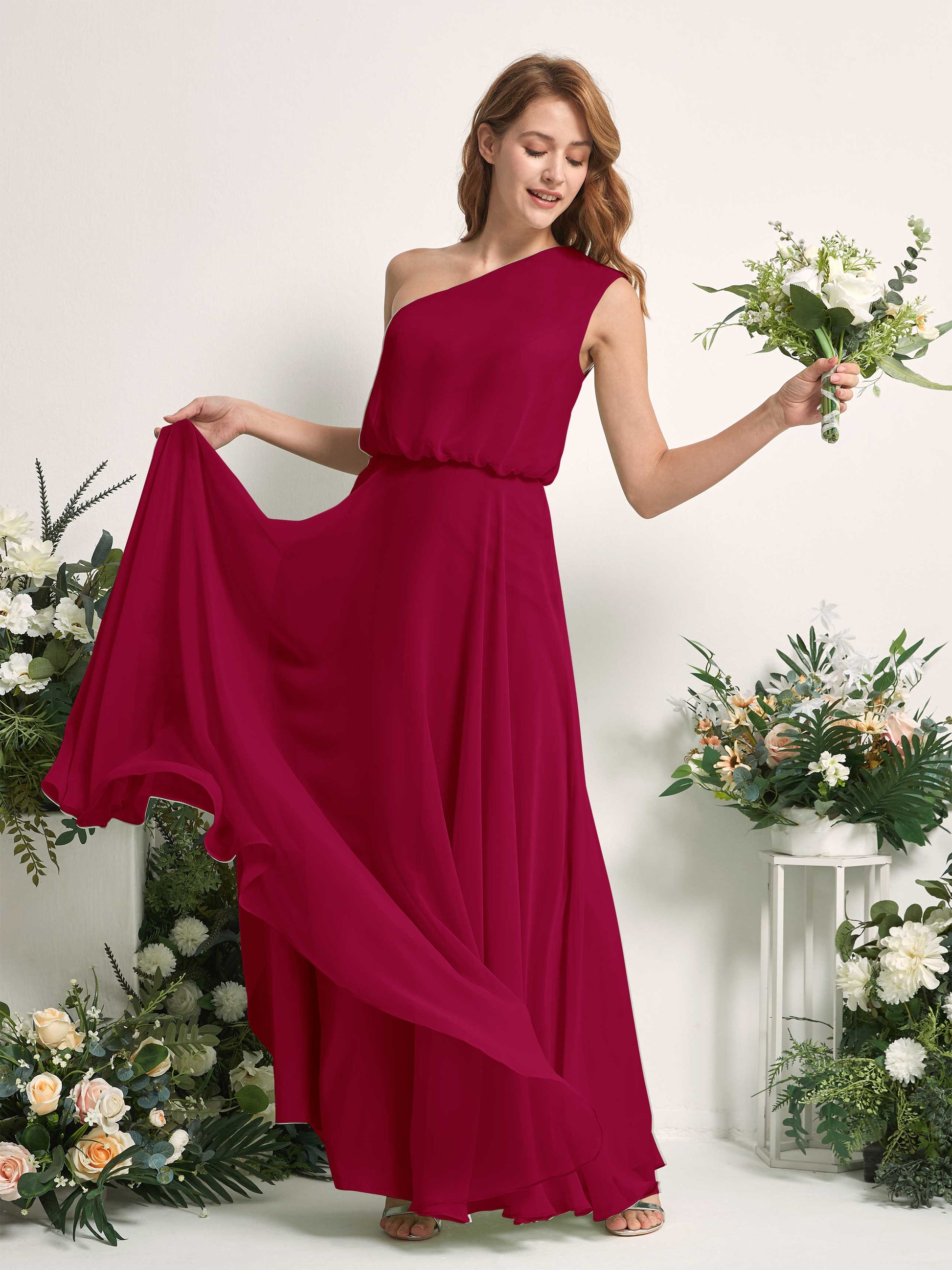 Cecily Jester Red One Shoulder Maxi Dress