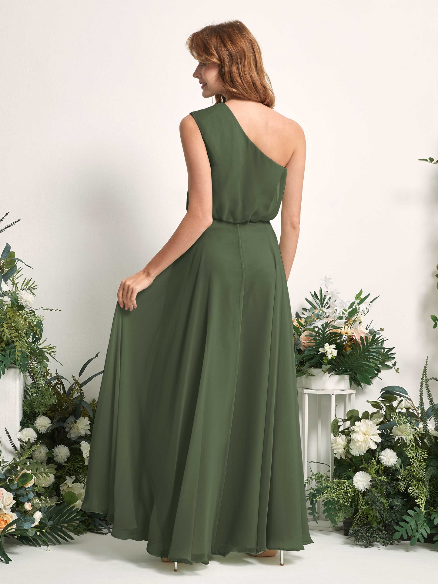 Cecily Martini Olive One Shoulder Maxi Dress