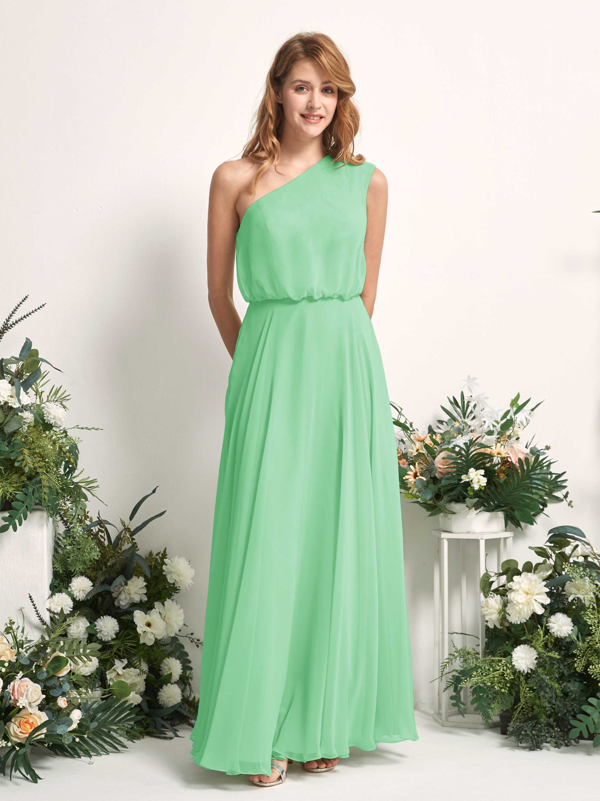 Cecily Mint Green One Shoulder Maxi Dress