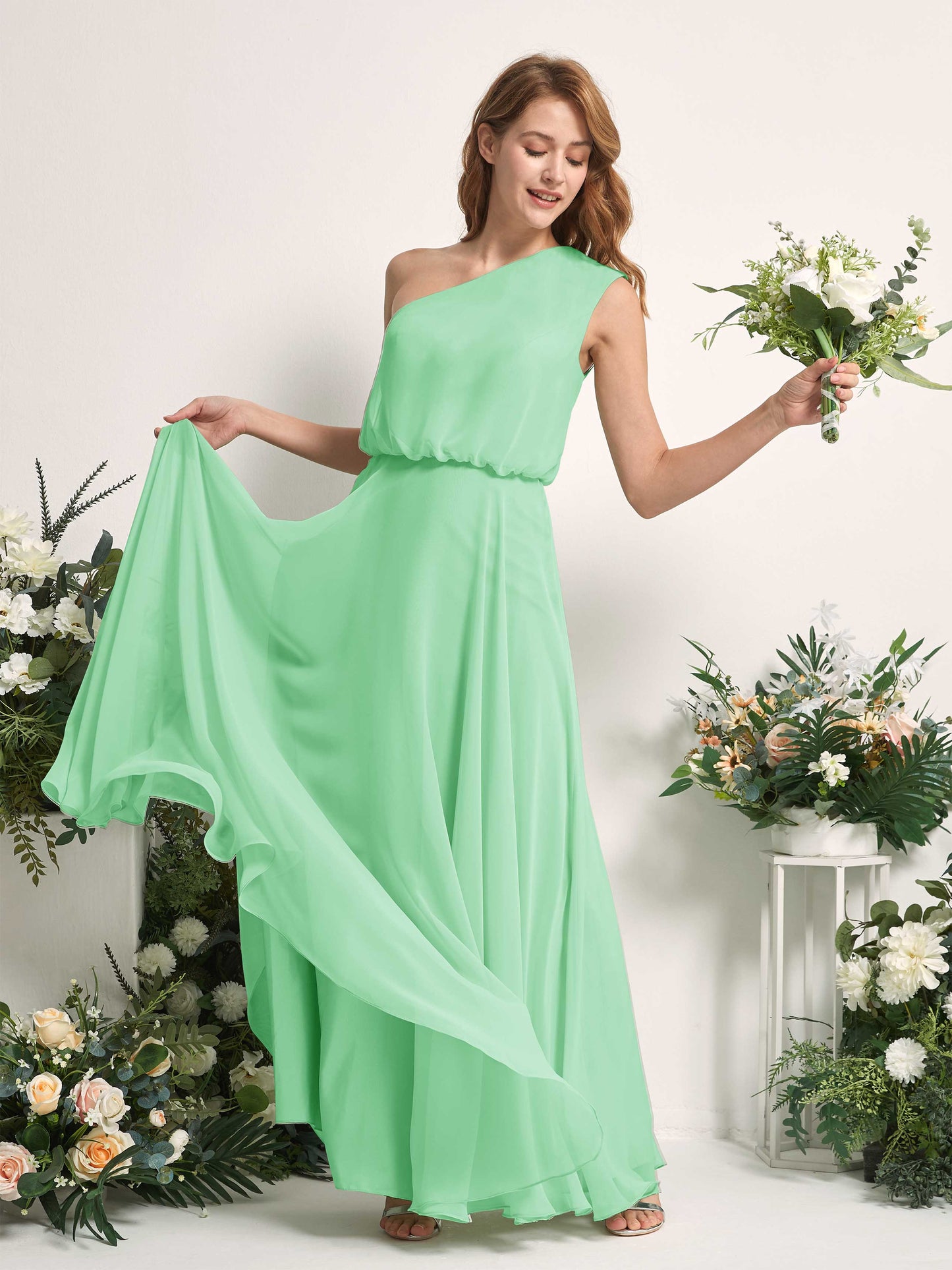 Cecily Mint Green One Shoulder Maxi Dress