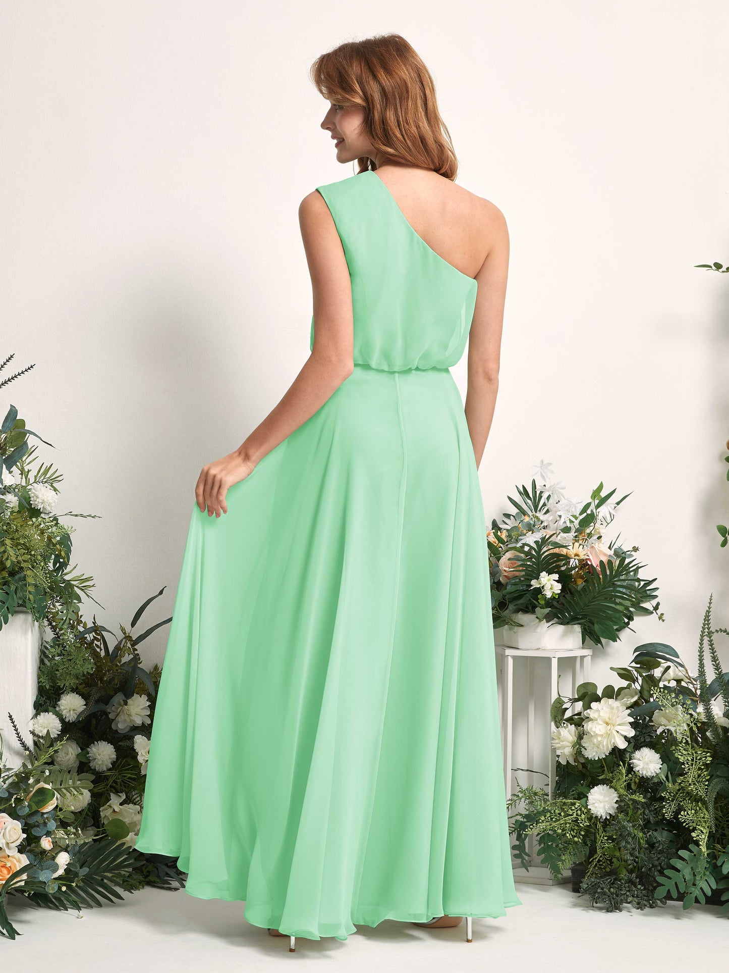 Cecily Mint Green One Shoulder Maxi Dress