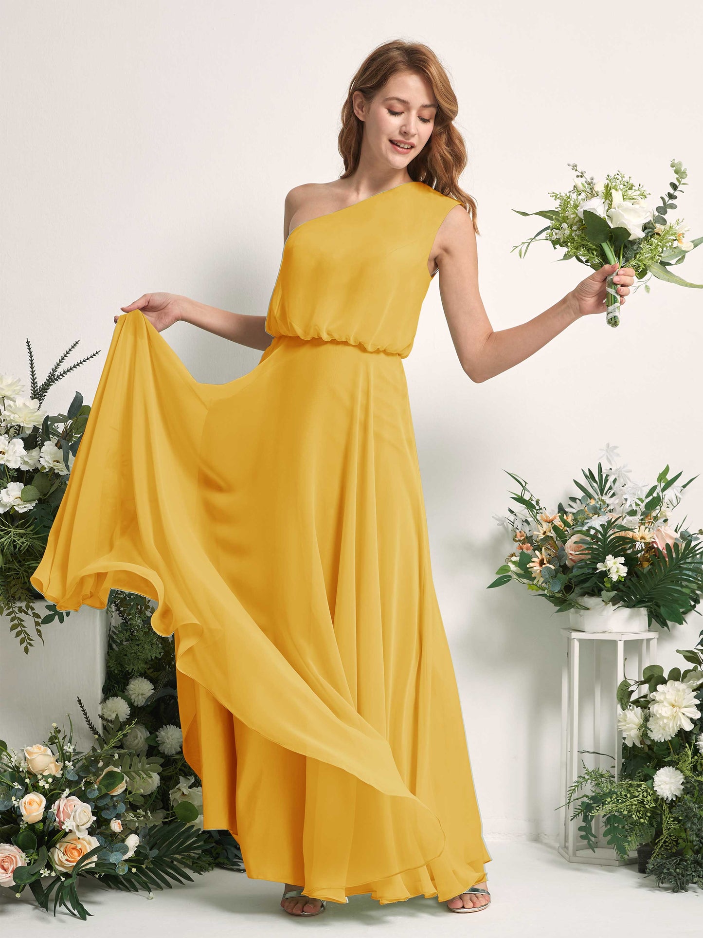 Cecily Mustard Yellow One Shoulder Maxi Dress