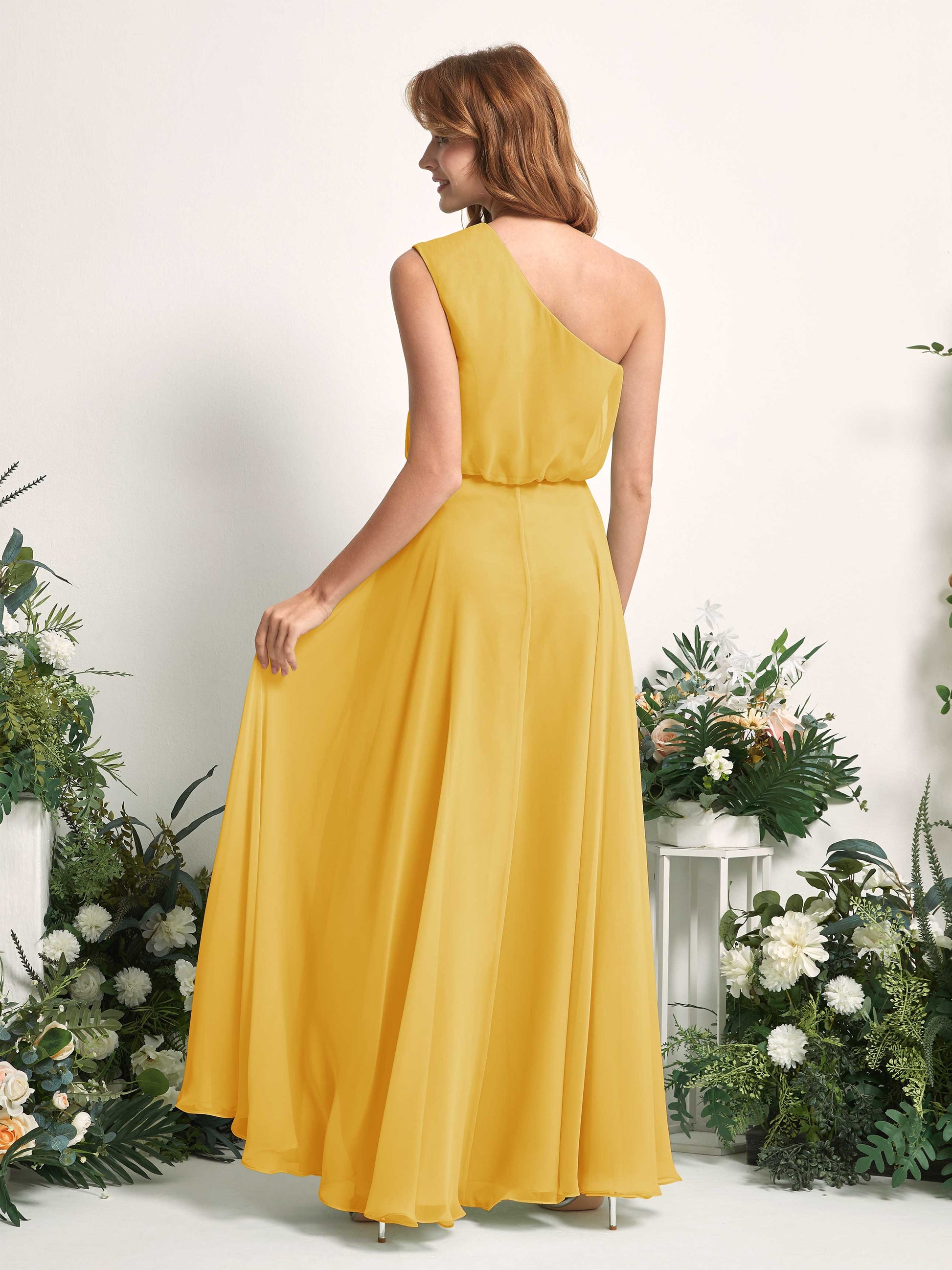 Cecily Mustard Yellow One Shoulder Maxi Dress