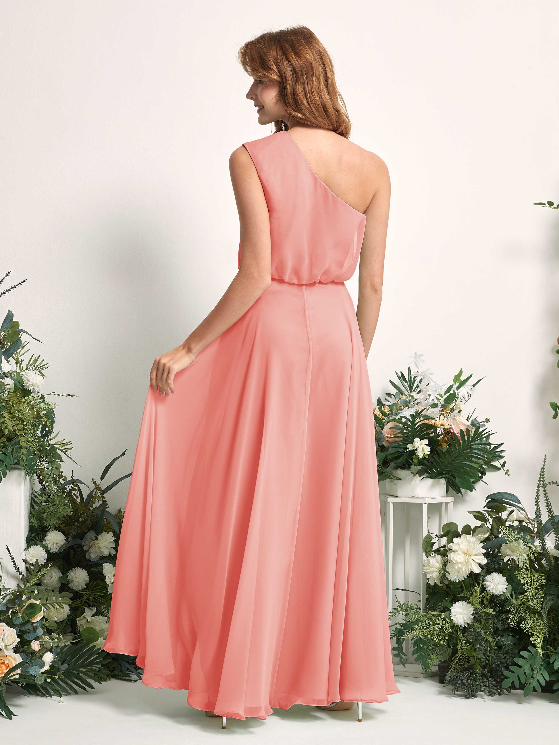 Cecily Peach Pink One Shoulder Maxi Dress