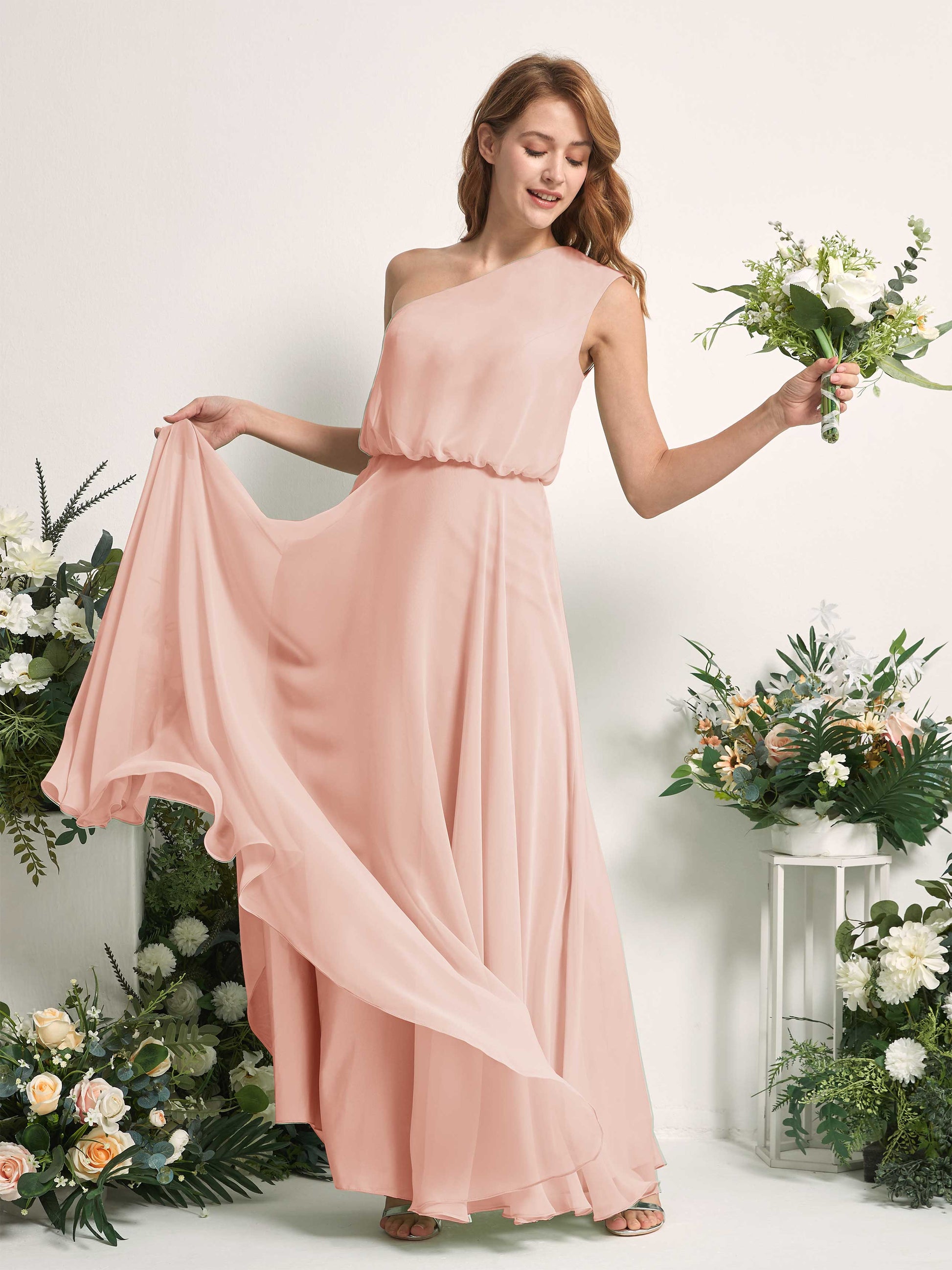 Cecily Pearl Pink One Shoulder Maxi Dress