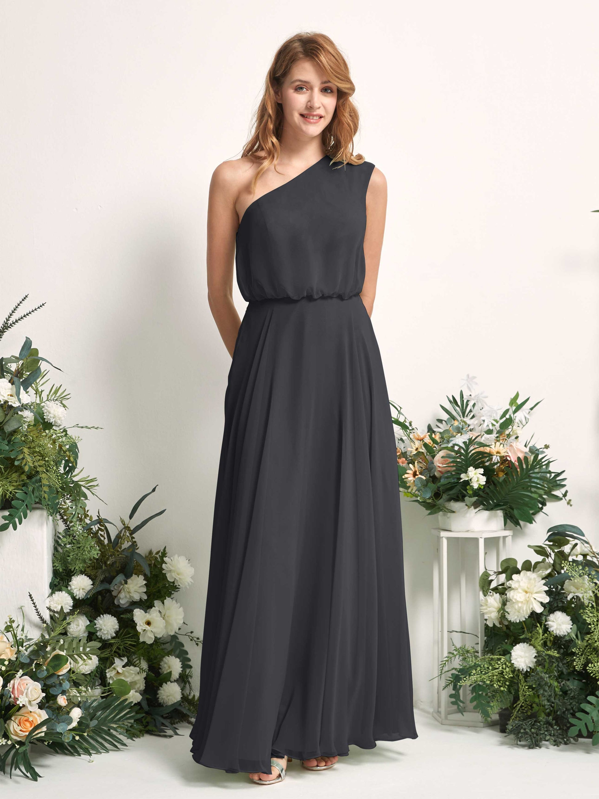 Cecily Pewter One Shoulder Maxi Dress