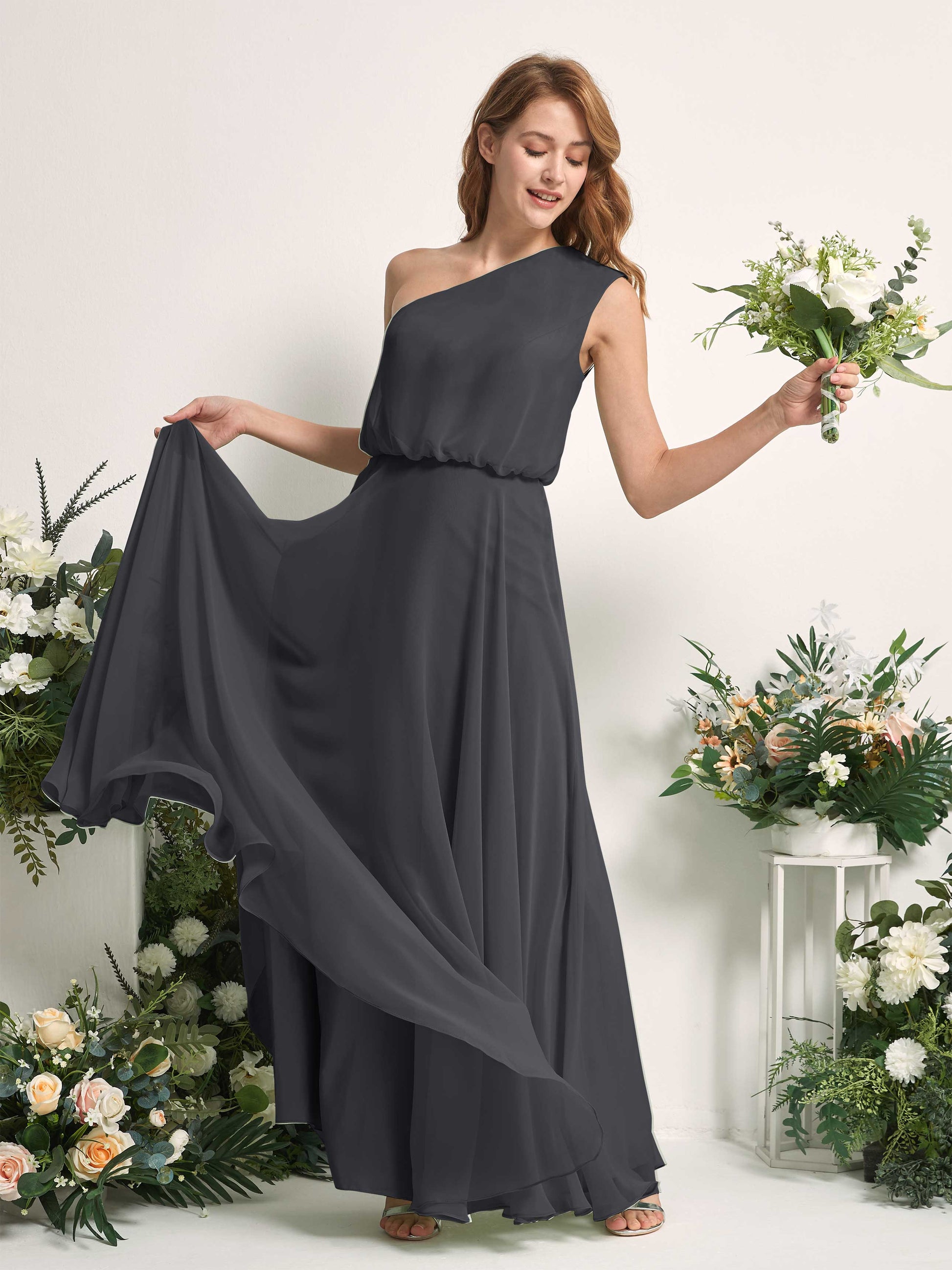 Cecily Pewter One Shoulder Maxi Dress