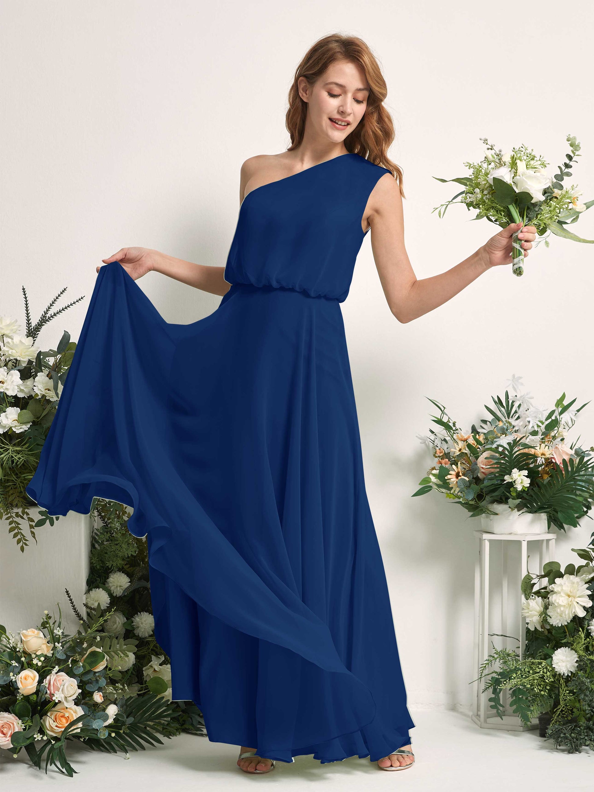 Cecily Royal Blue One Shoulder Maxi Dress