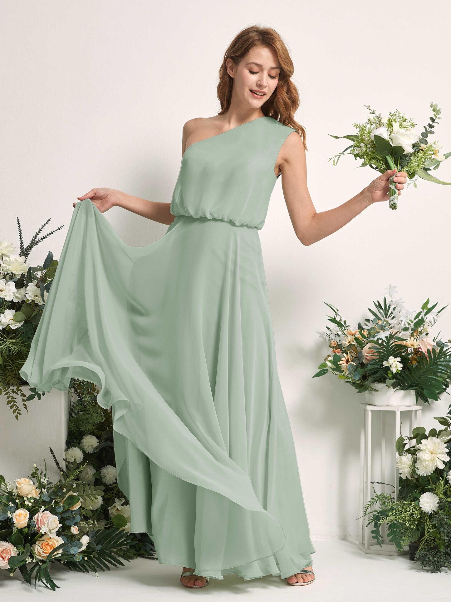 Cecily Sage Green One Shoulder Maxi Dress