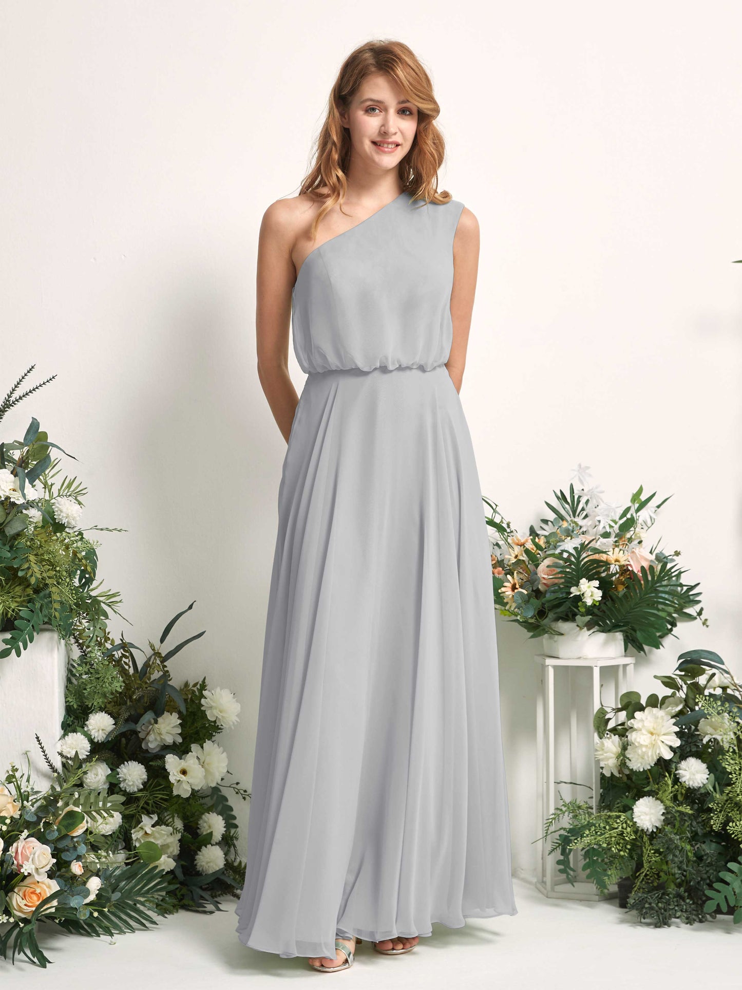 Cecily Silver One Shoulder Maxi Dress