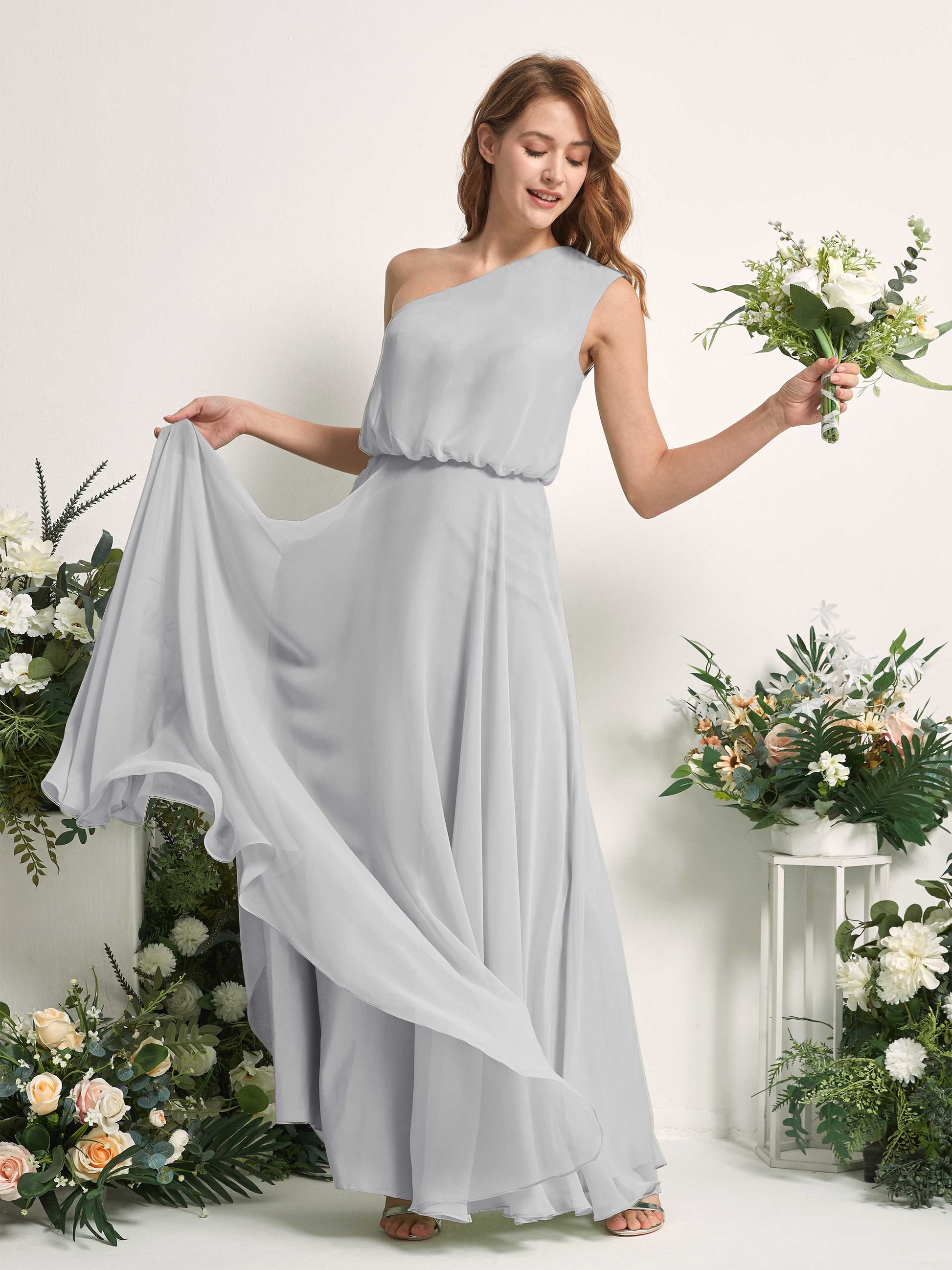 Cecily Silver One Shoulder Maxi Dress