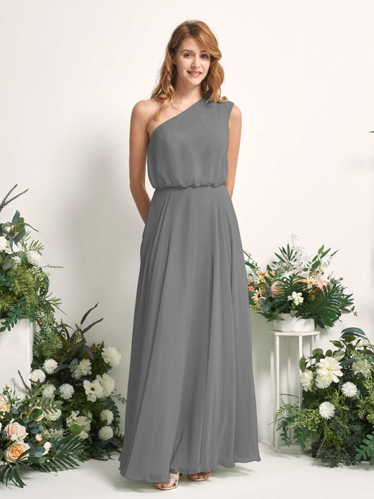 Cecily Steel Gray One Shoulder Maxi Dress