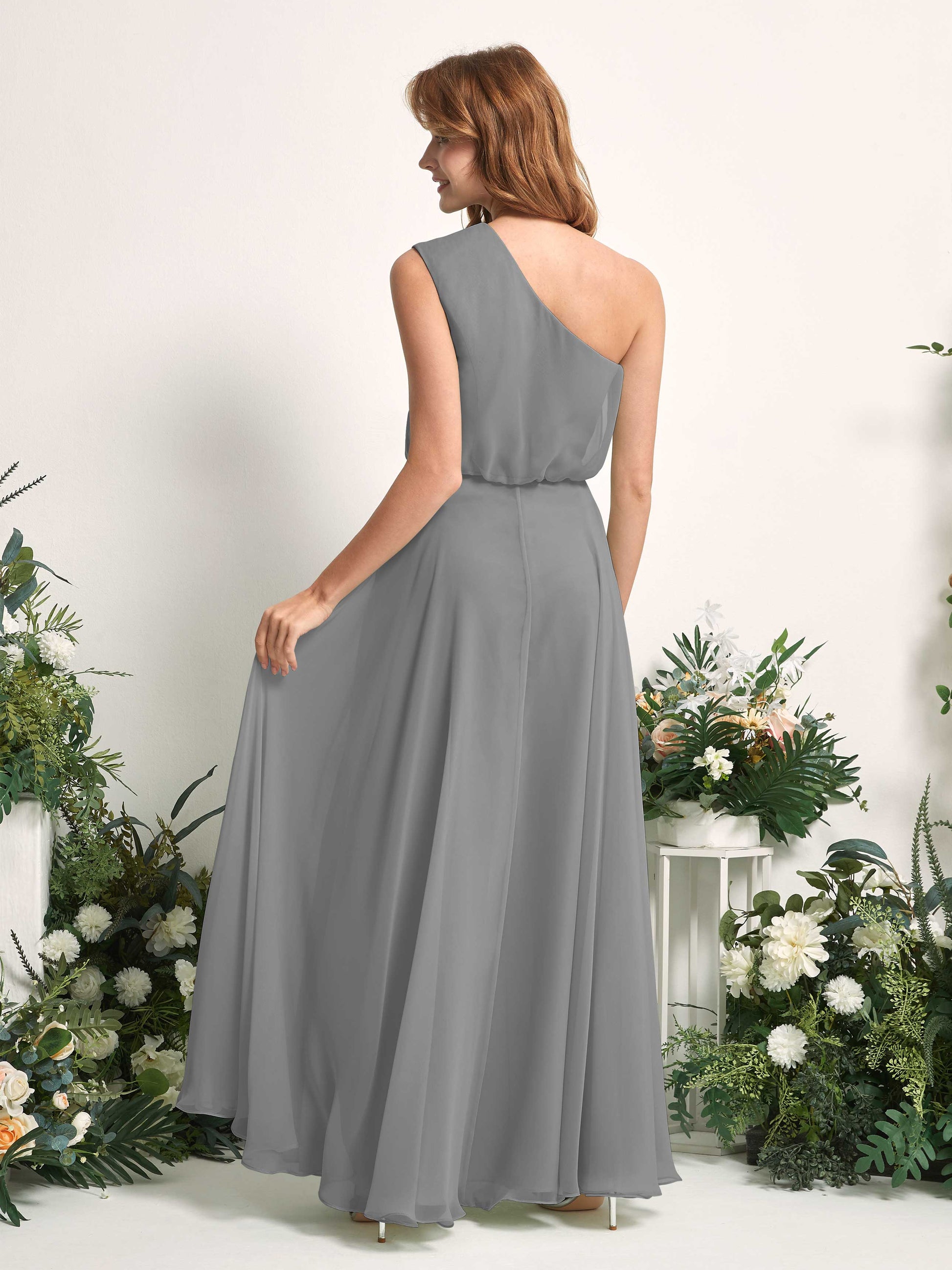 Cecily Steel Gray One Shoulder Maxi Dress