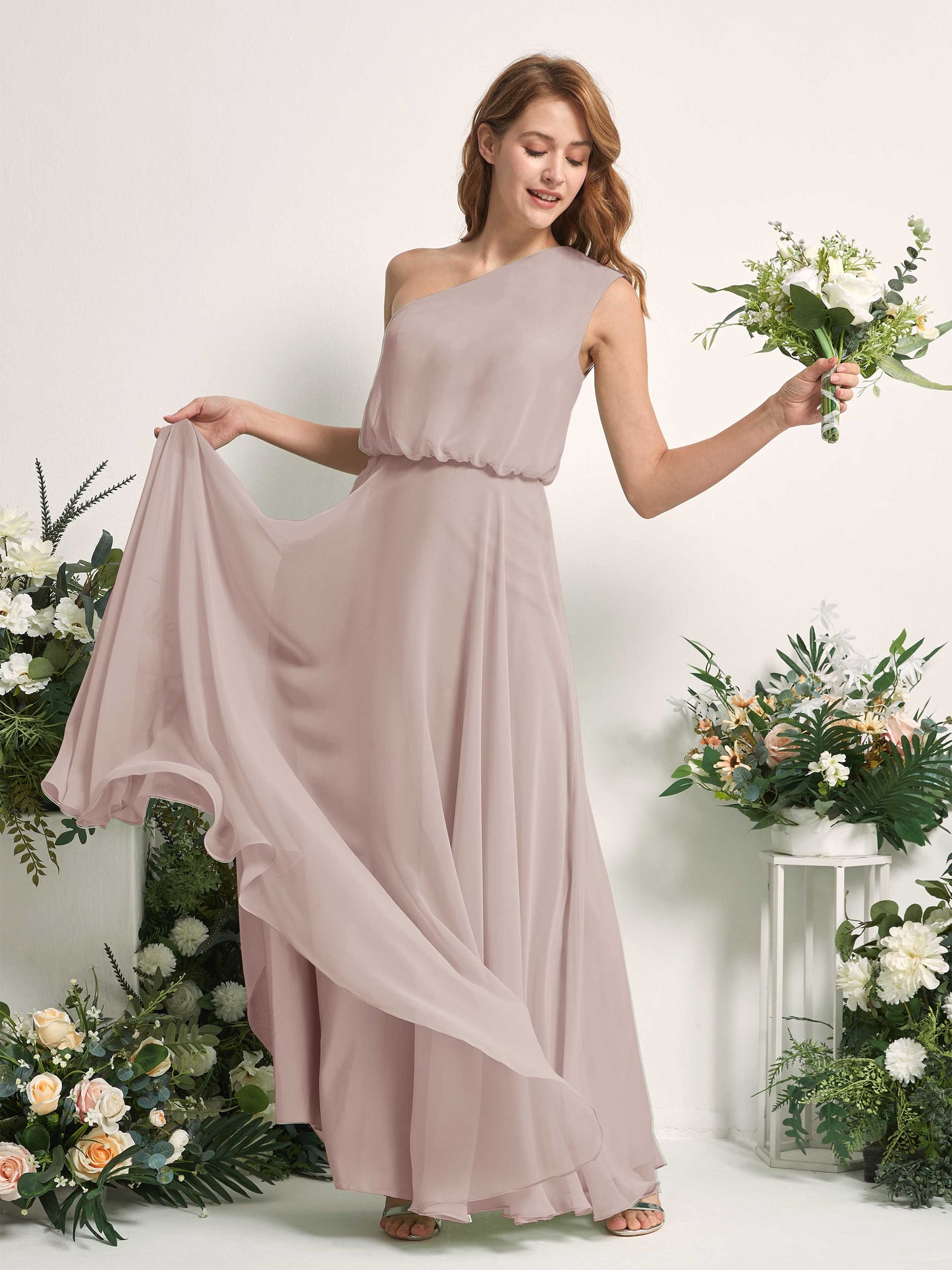 Cecily Taupe One Shoulder Maxi Dress