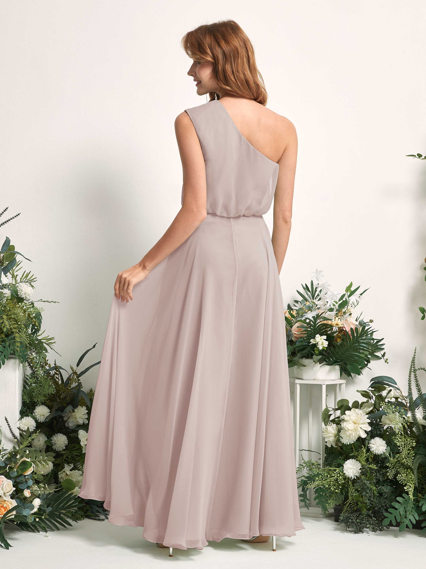 Cecily Taupe One Shoulder Maxi Dress