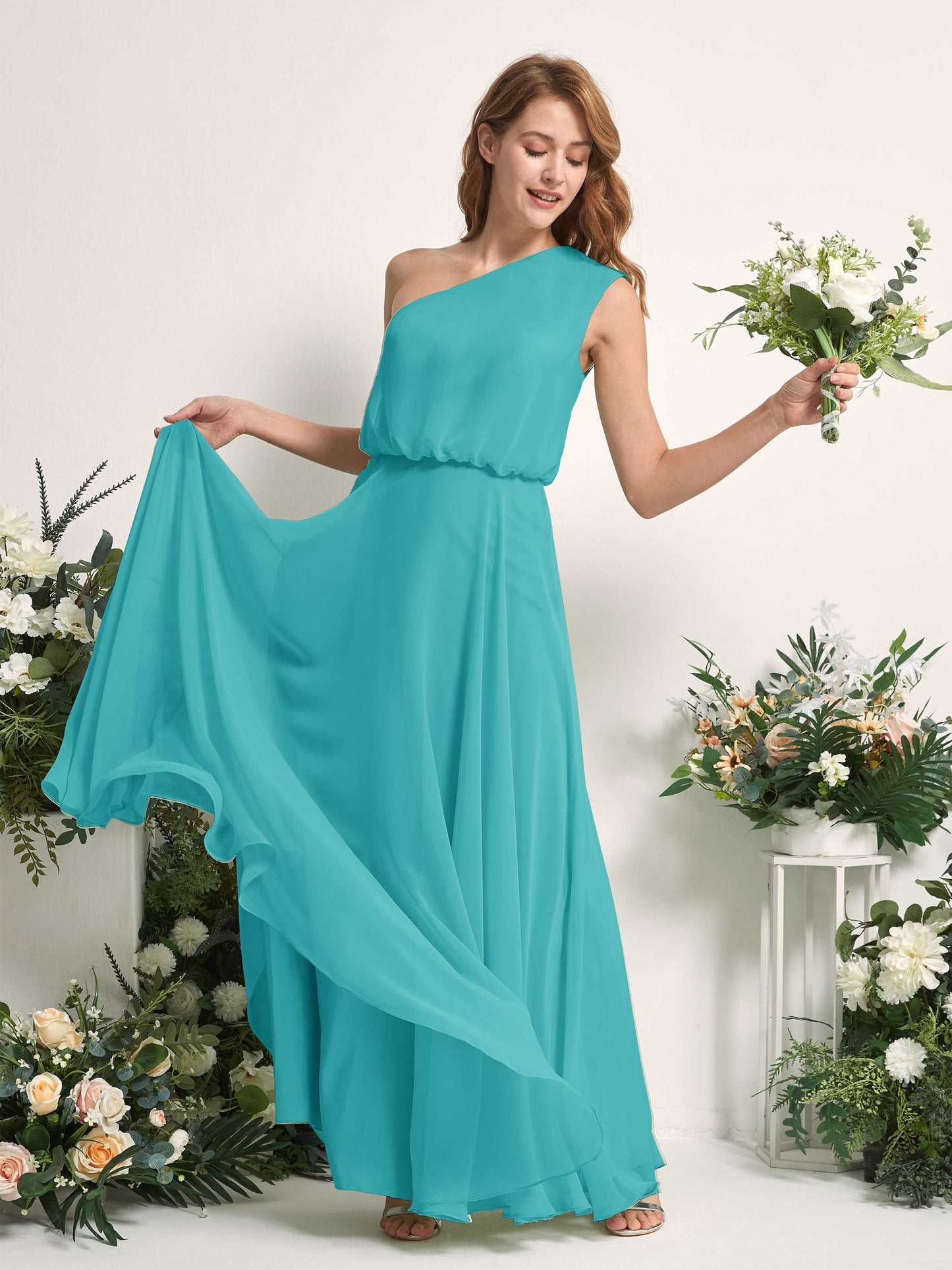 Cecily Turquoise One Shoulder Maxi Dress