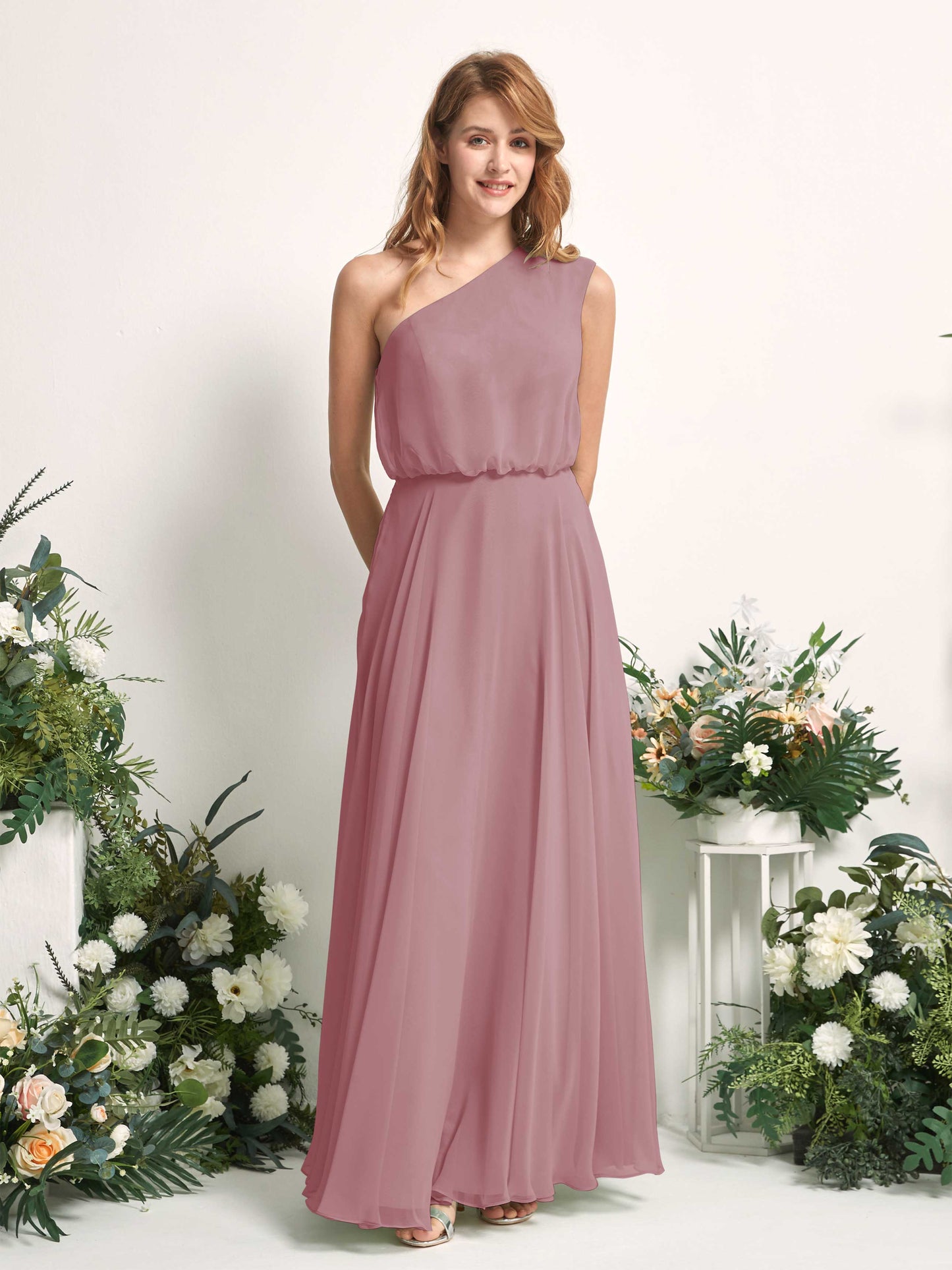 Cecily Vintage Mauve One Shoulder Maxi Dress