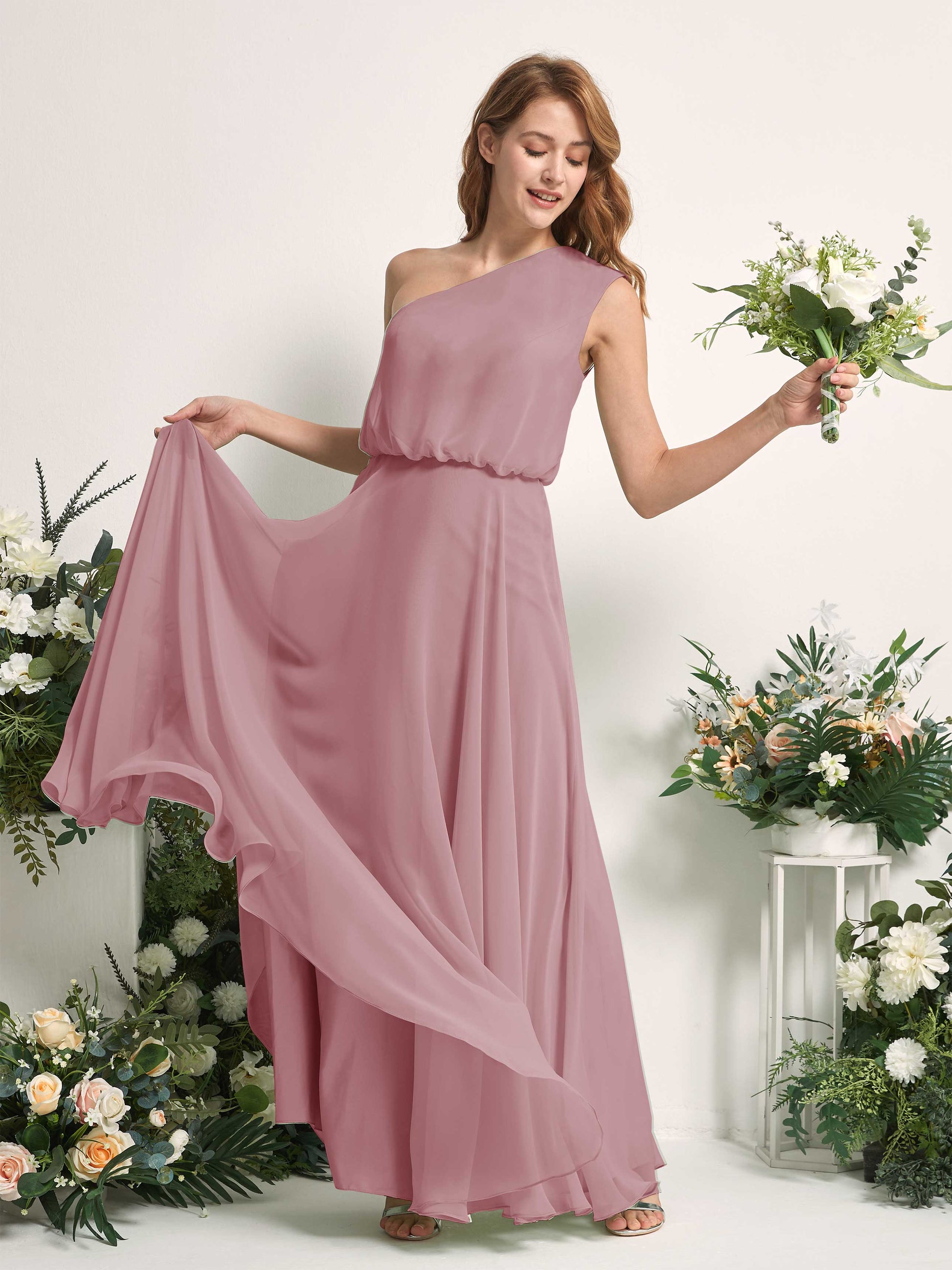 Cecily Vintage Mauve One Shoulder Maxi Dress