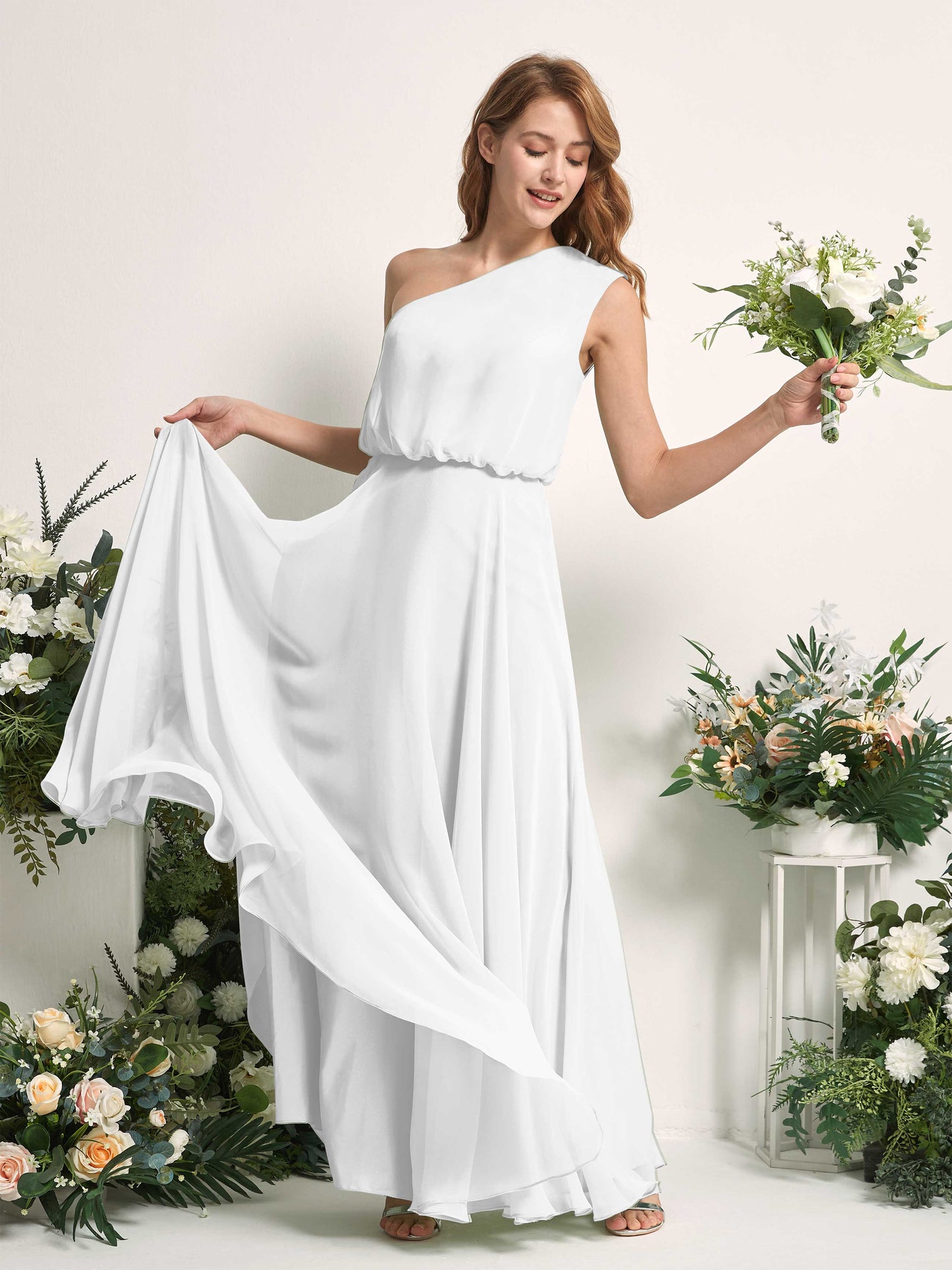 Cecily White One Shoulder Maxi Dress