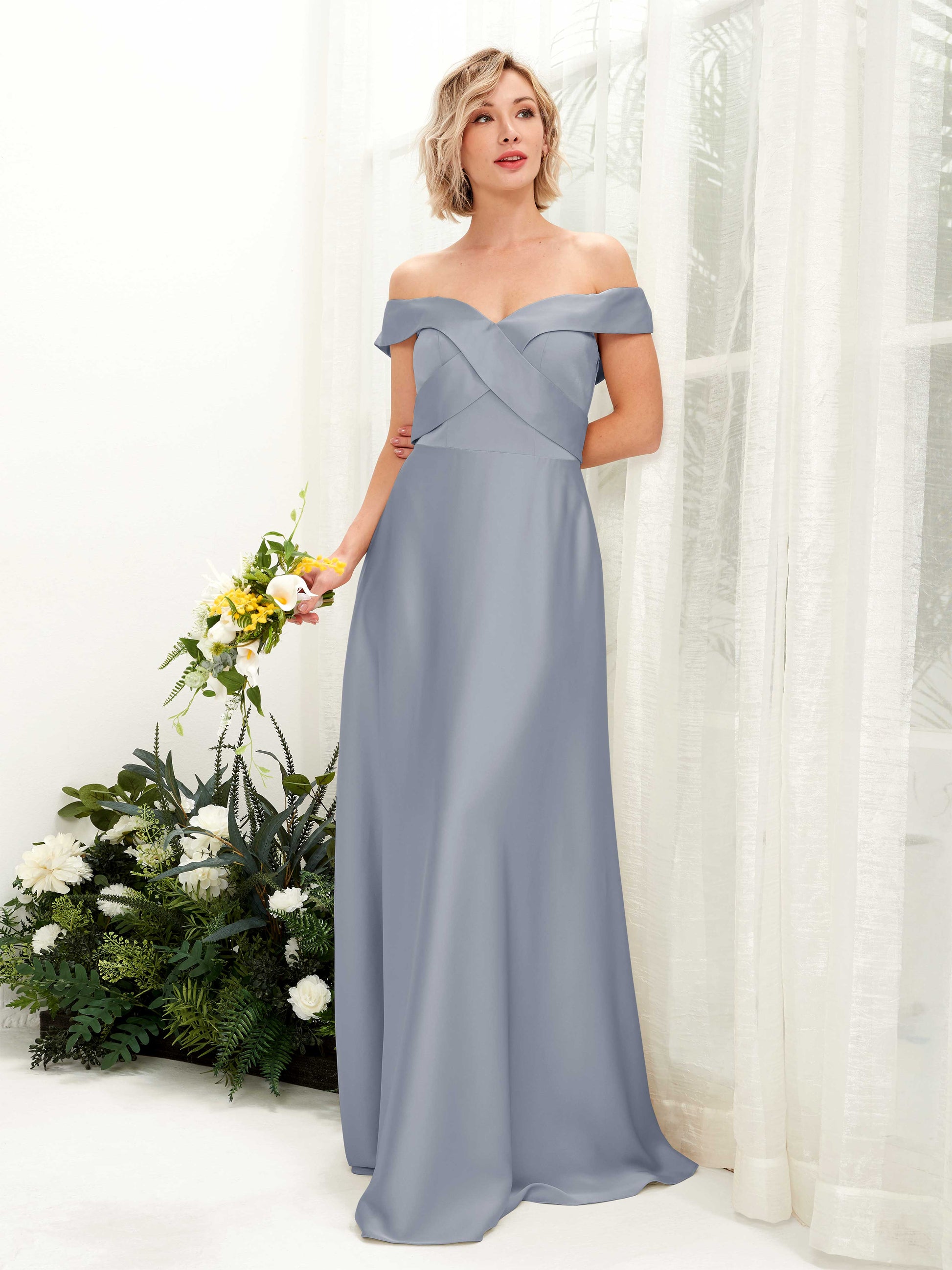 Chloe Dusty Blue Satin Maxi Dress