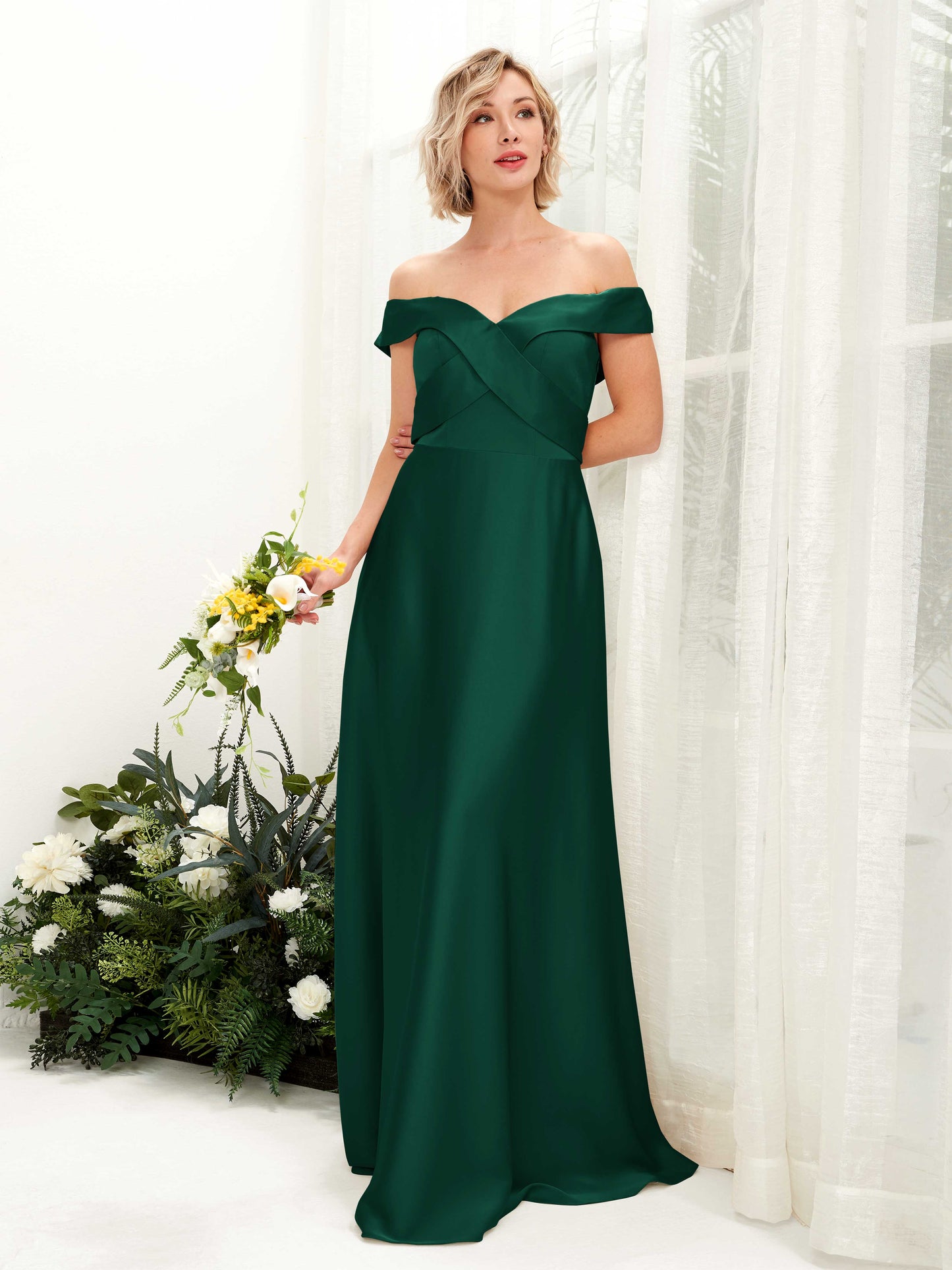 Chloe Hunter Green Satin Maxi Dress