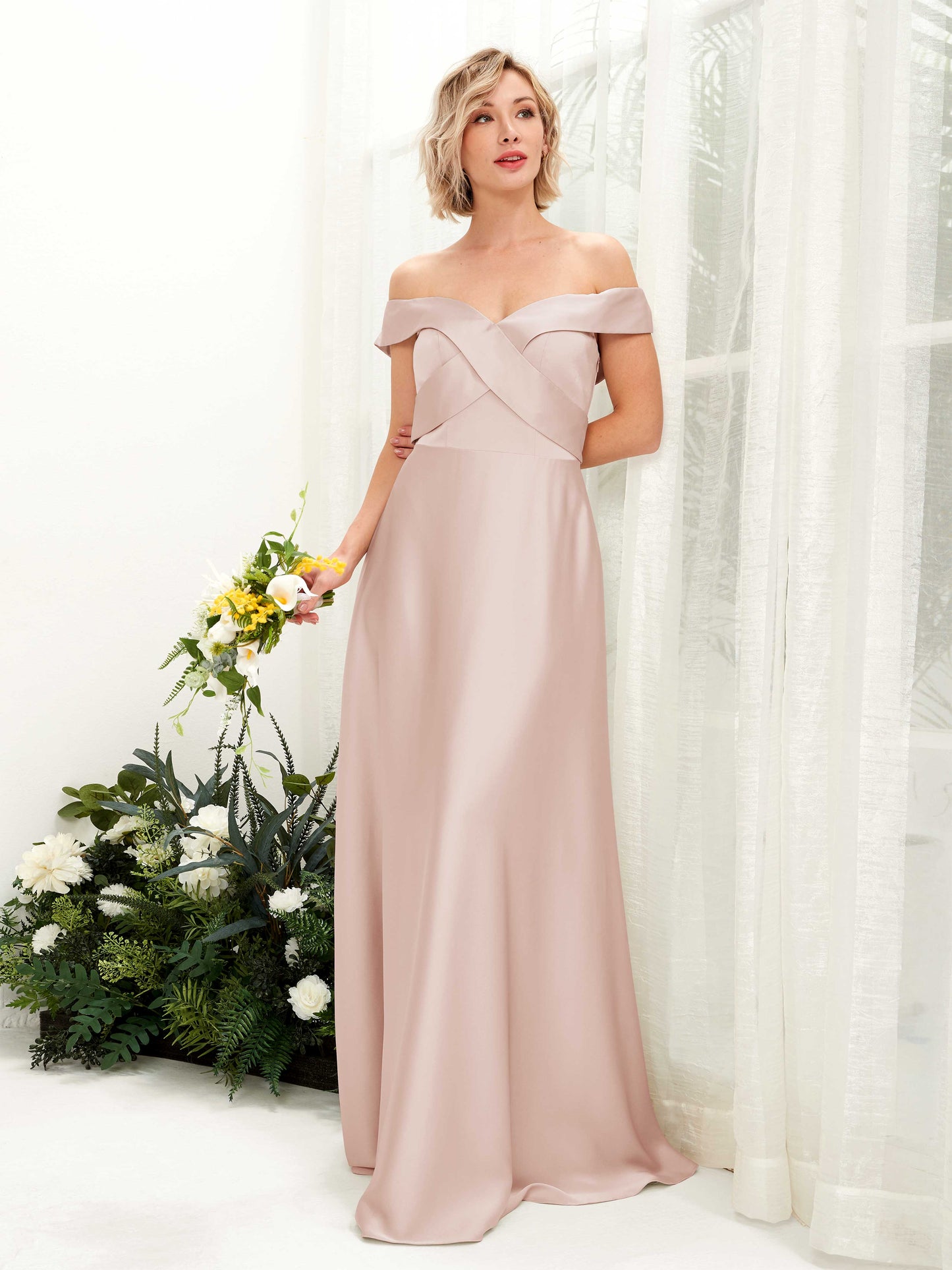 Chloe Pearl Pink Satin Maxi Dress