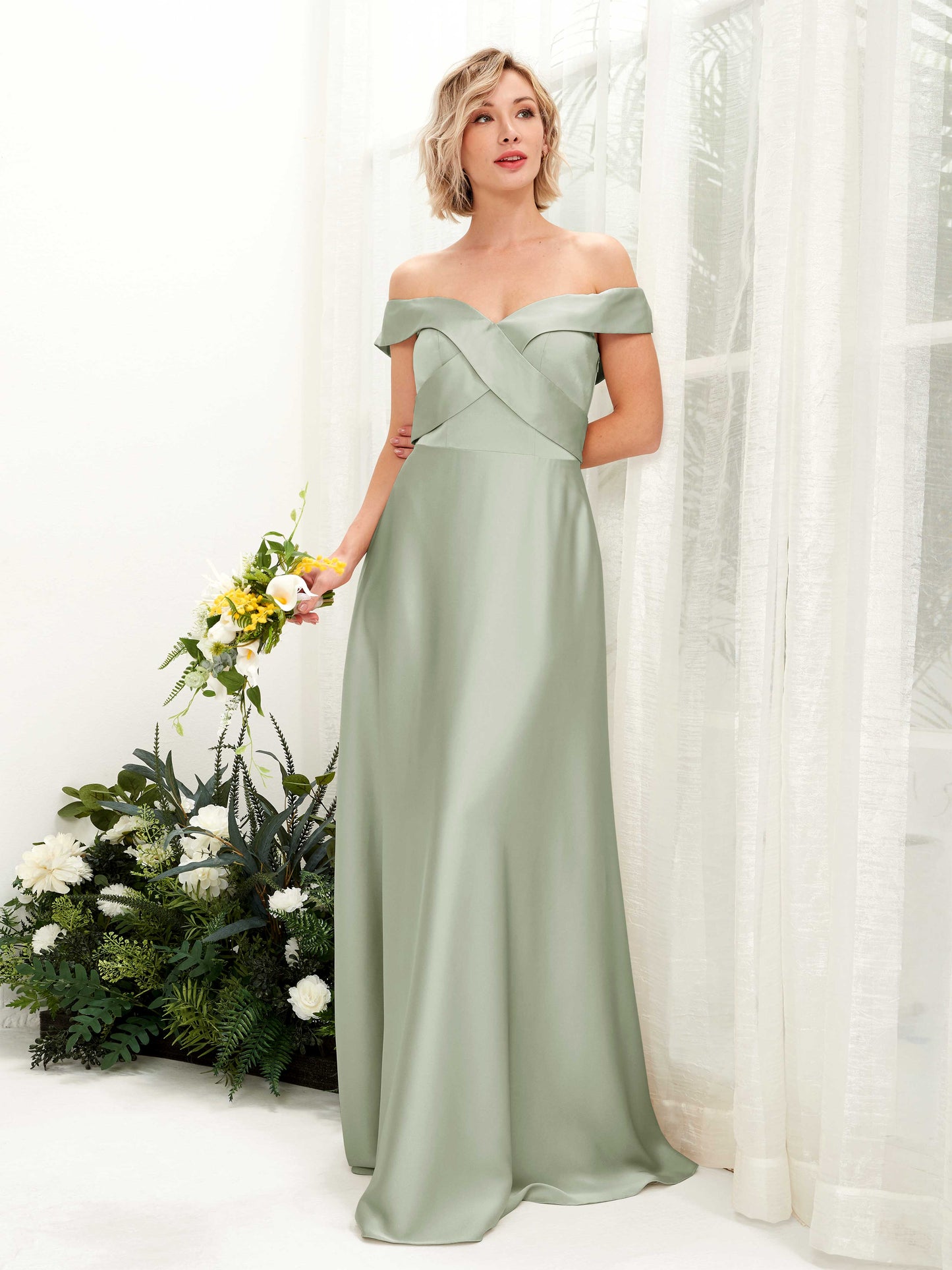 Chloe Sage Green Satin Maxi Dress