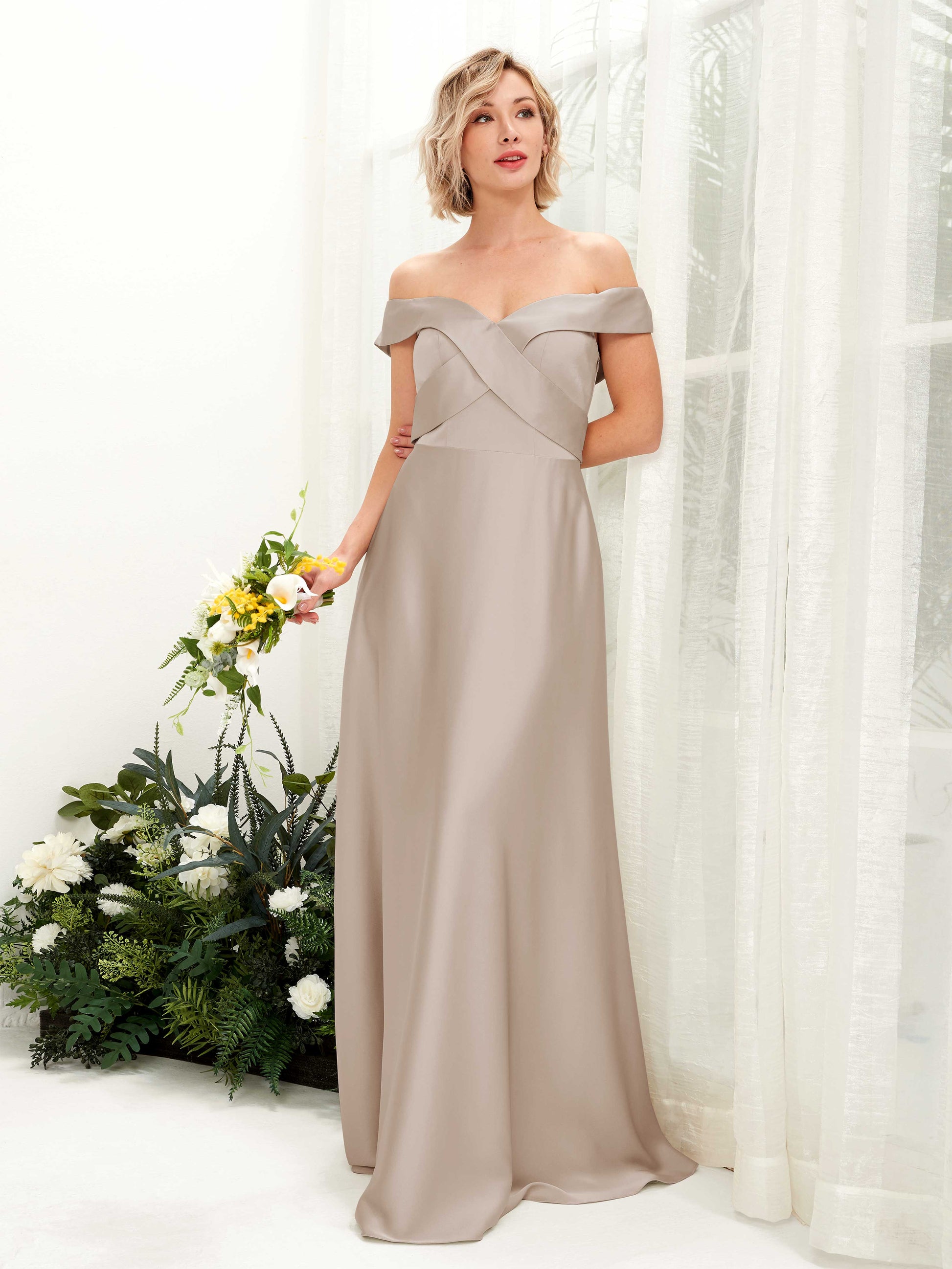 Chloe Taupe Satin Maxi Dress