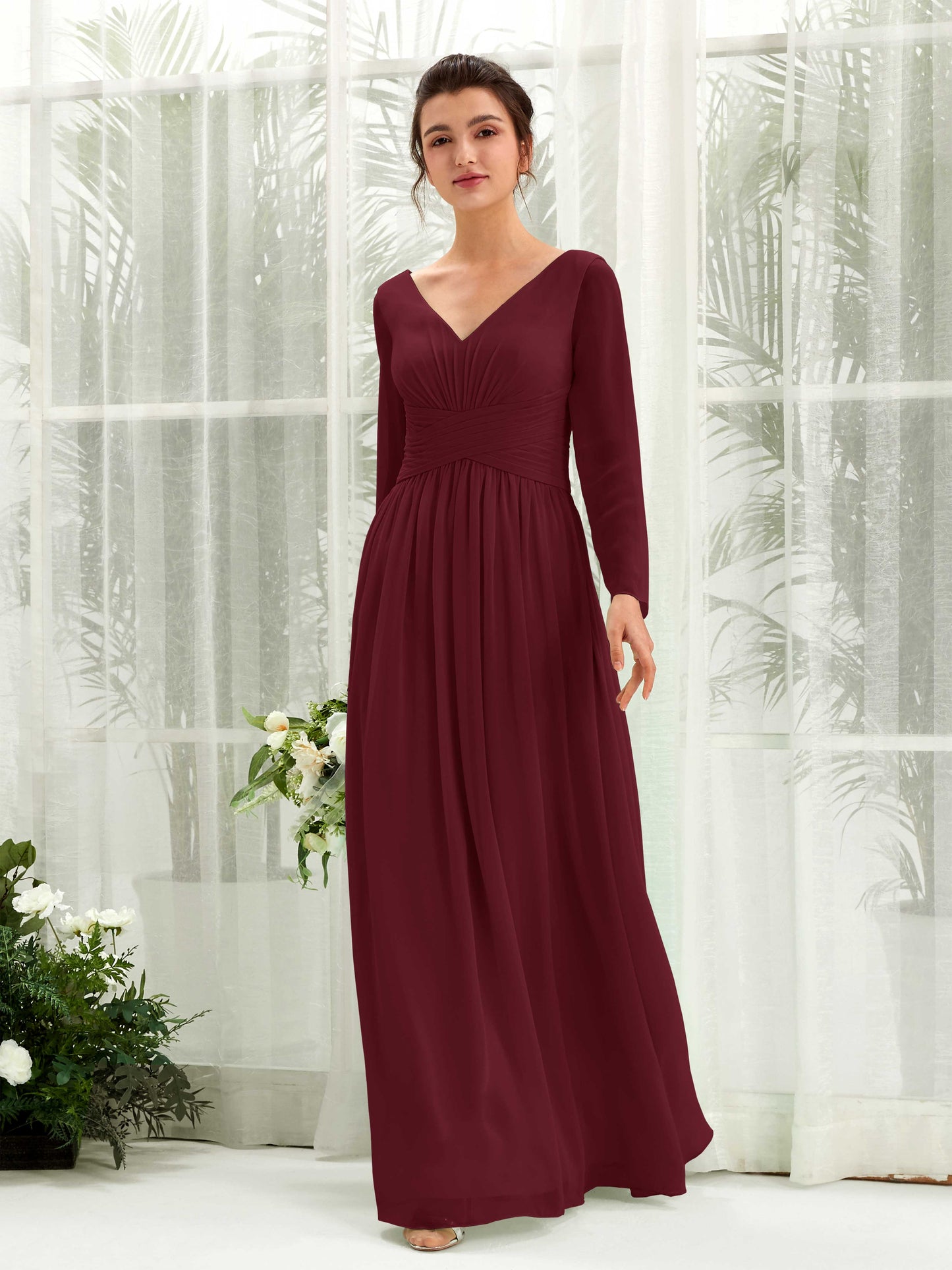 Coline Burgundy Long Sleeve Maxi Dress