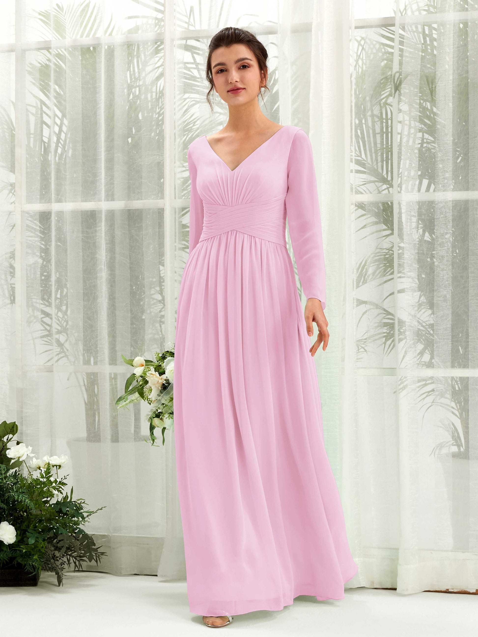 Coline Candy Pink Long Sleeve Maxi Dress