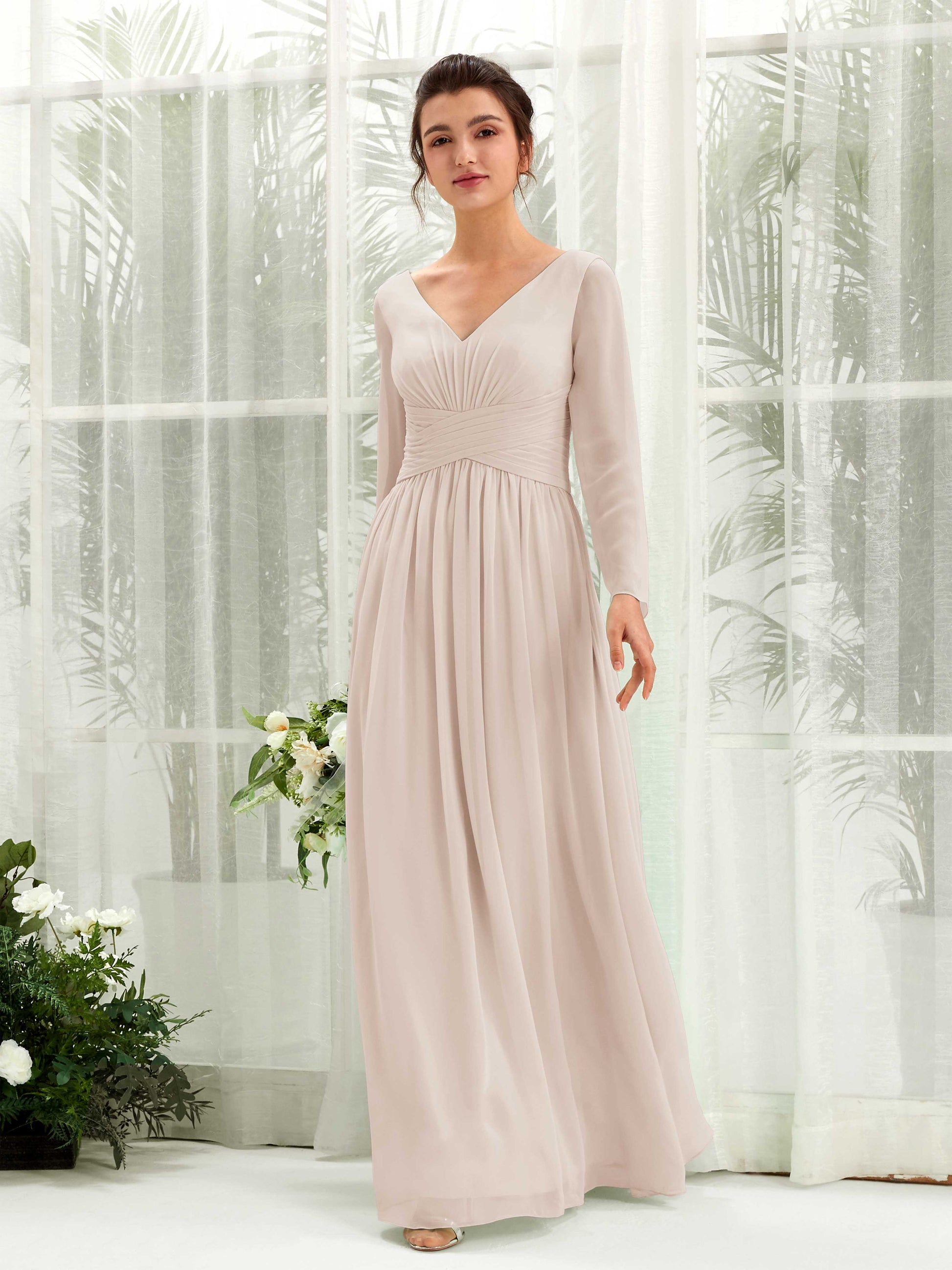 Coline Champagne Long Sleeve Maxi Dress