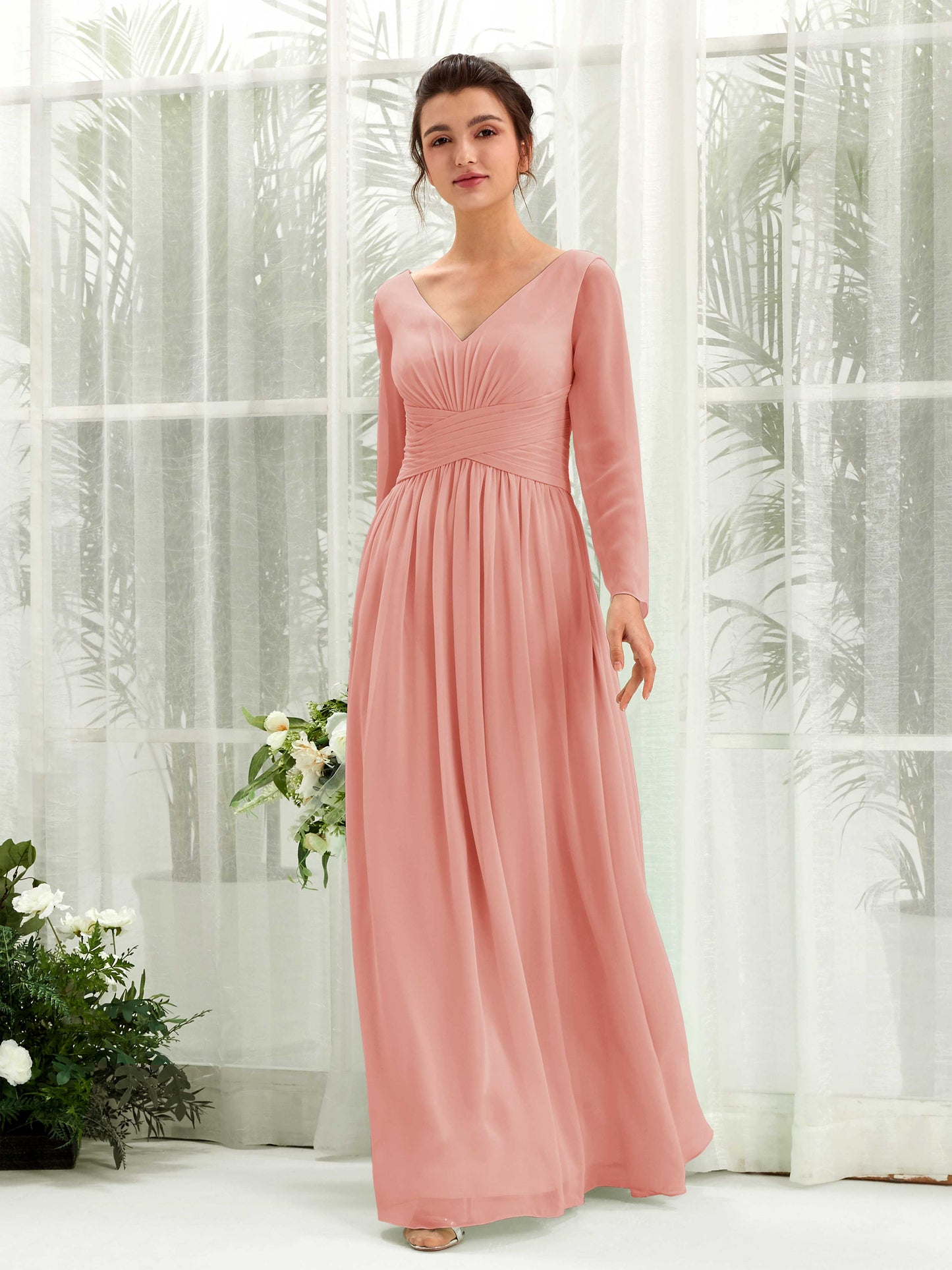 Coline Champagne Rose Long Sleeve Maxi Dress