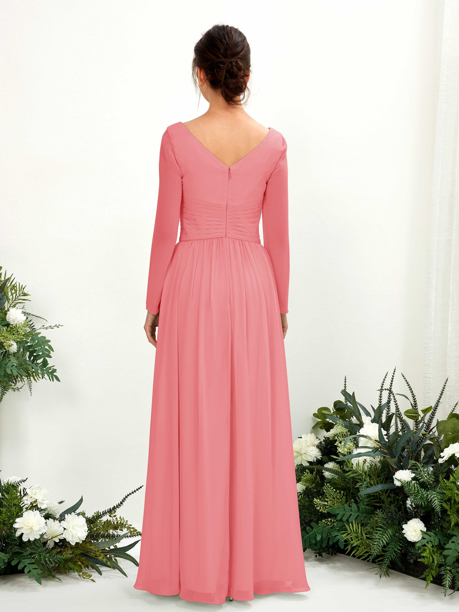 Coline Coral Pink Long Sleeve Maxi Dress