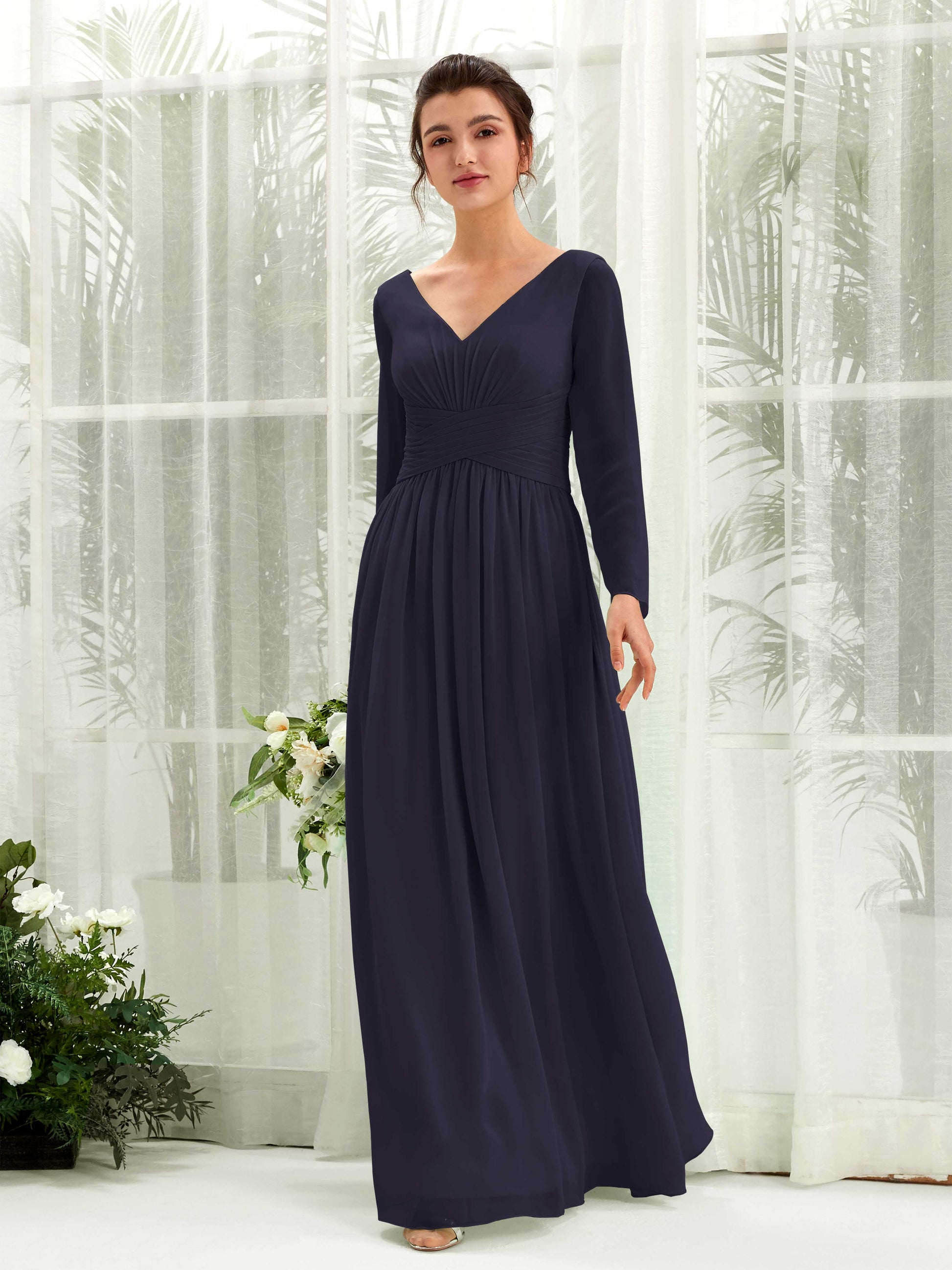 Coline Dark Navy Long Sleeve Maxi Dress