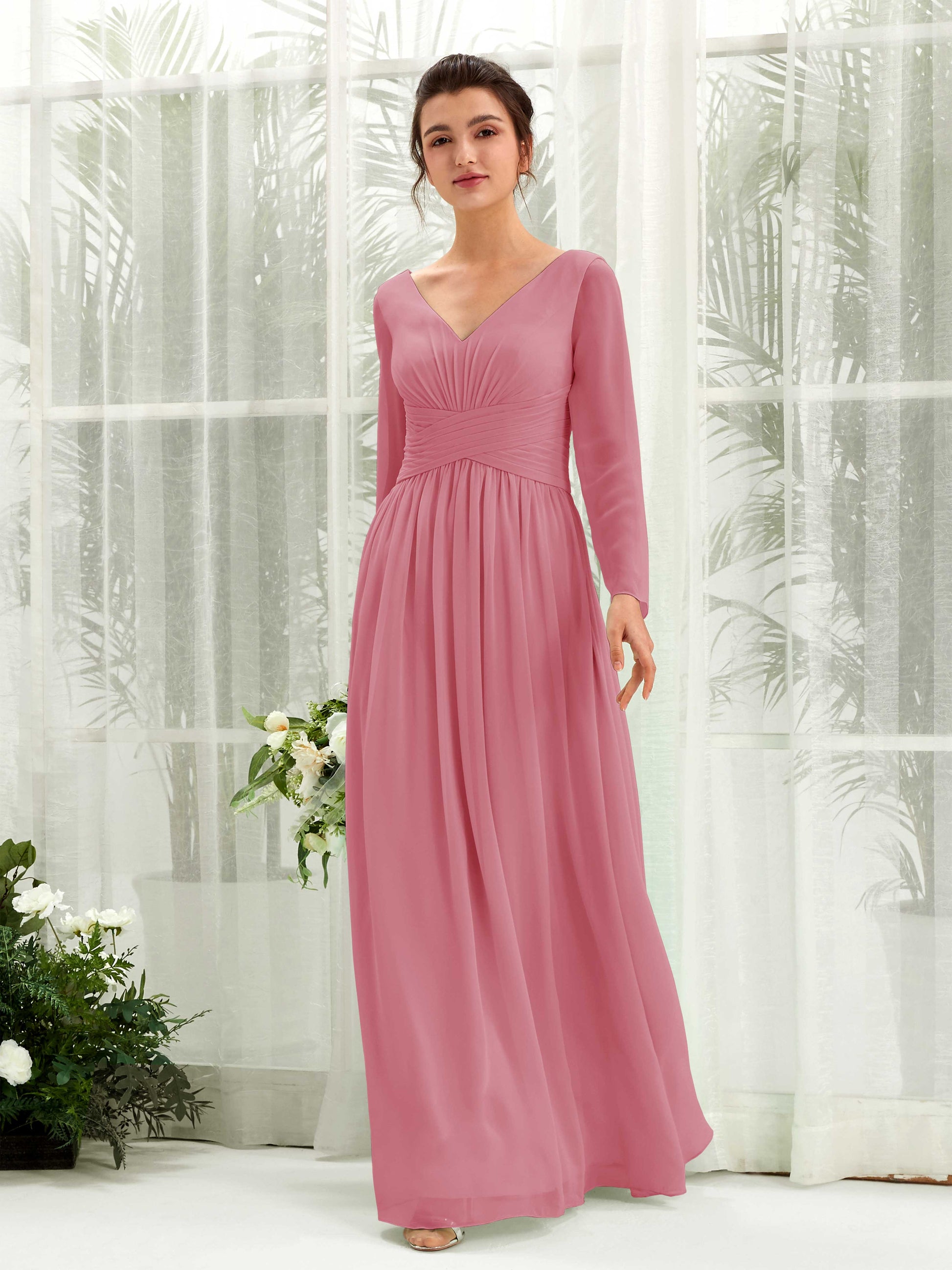 Coline Desert Rose Long Sleeve Maxi Dress