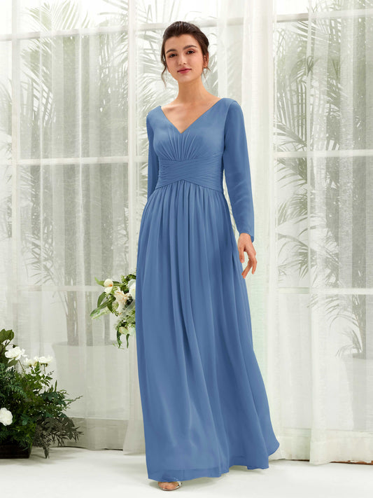 Coline Dusty Blue Long Sleeve Maxi Dress