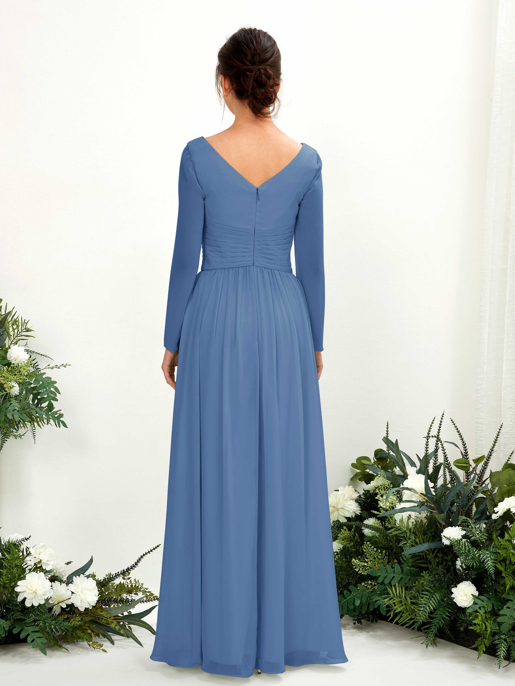 Coline Dusty Blue Long Sleeve Maxi Dress