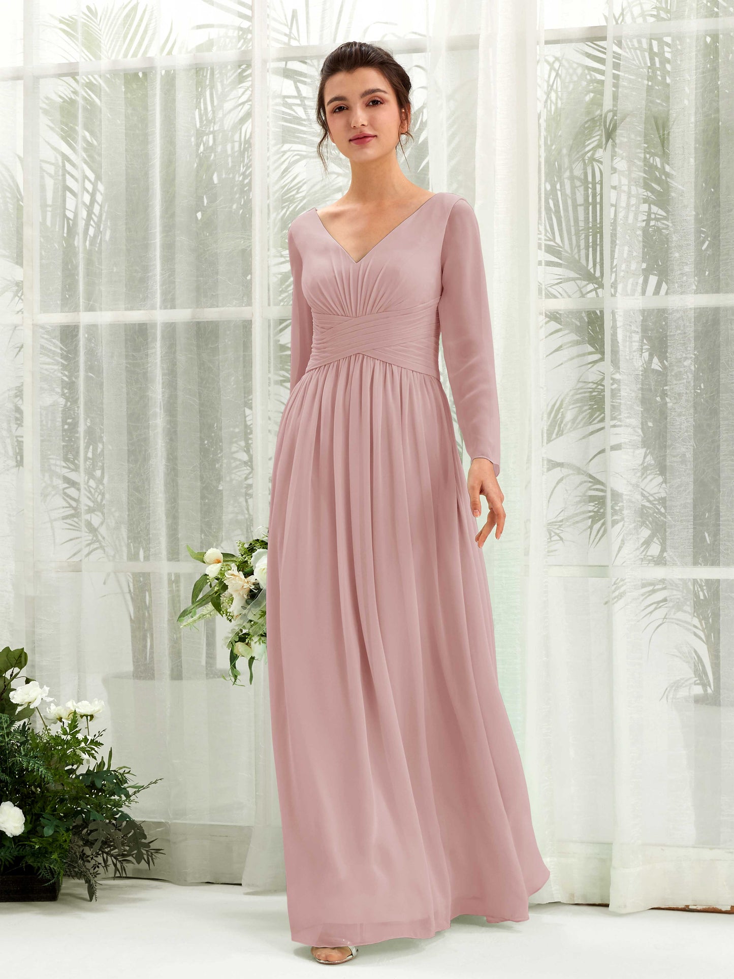 Coline Dusty Rose Long Sleeve Maxi Dress