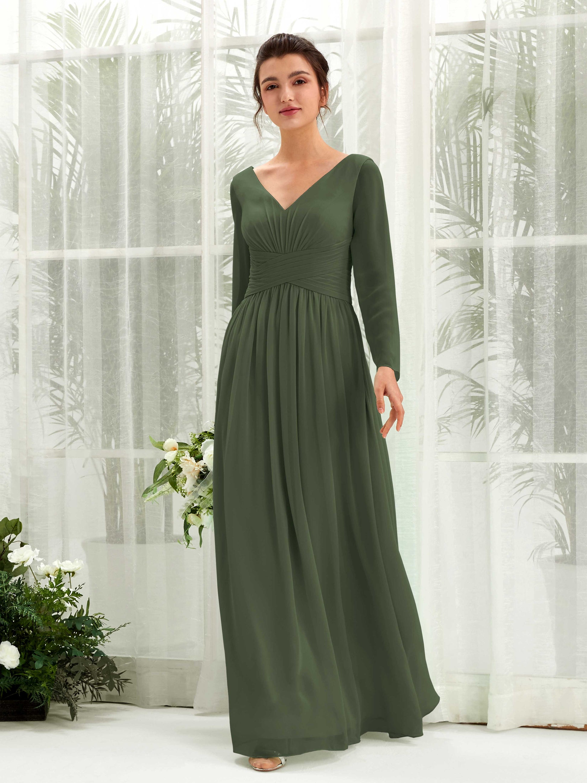 Coline Martini Olive Long Sleeve Maxi Dress