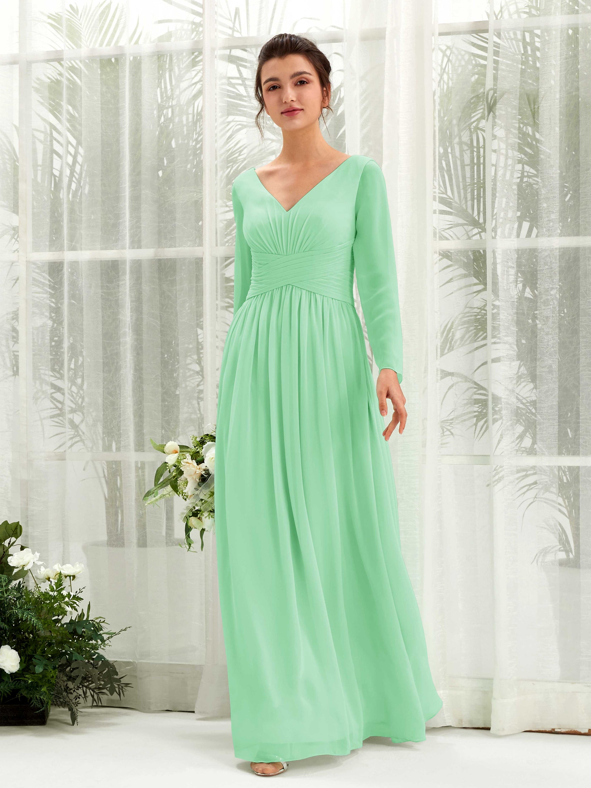 Coline Mint Green Long Sleeve Maxi Dress