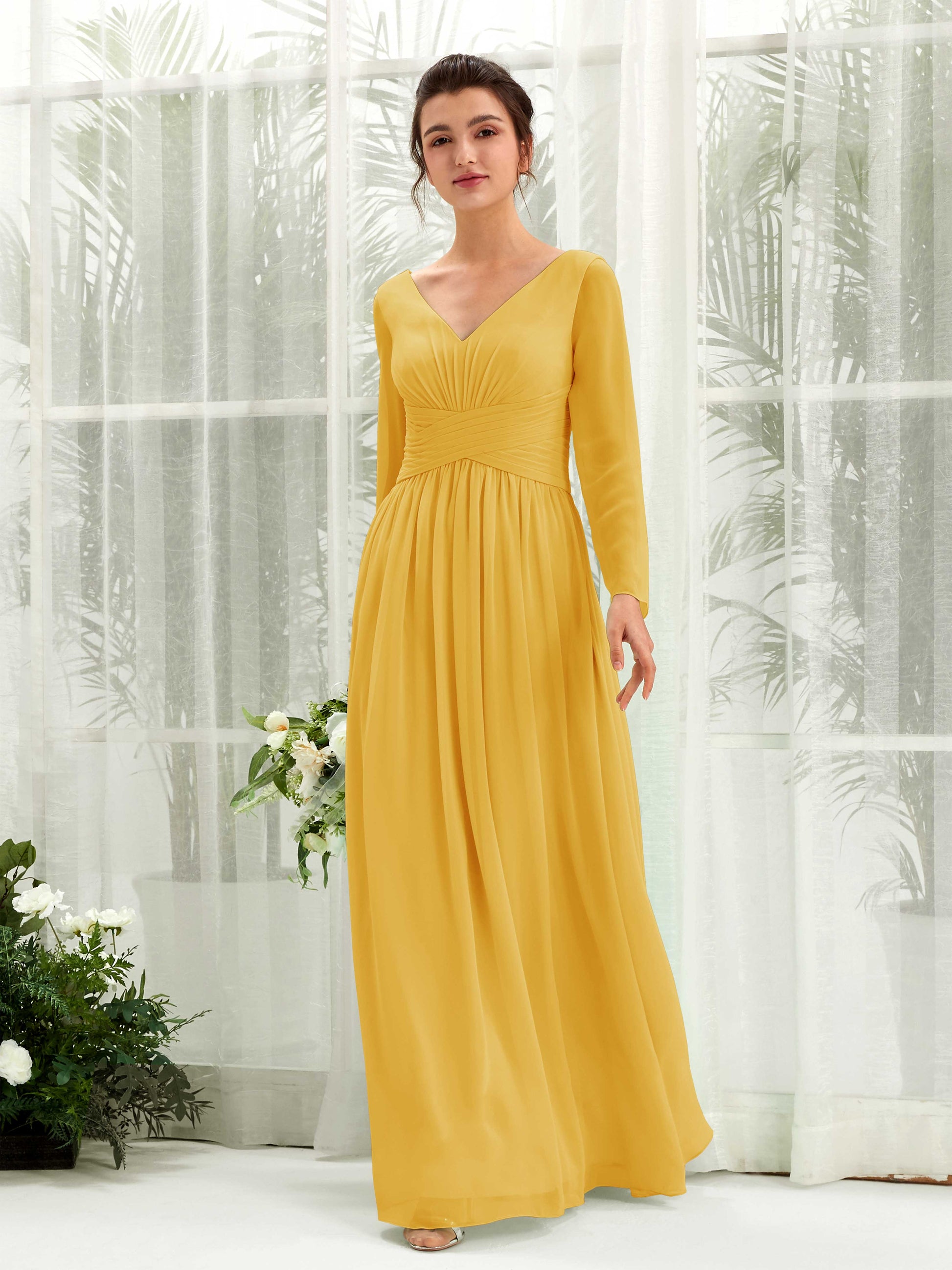 Coline Mustard Yellow Long Sleeve Maxi Dress