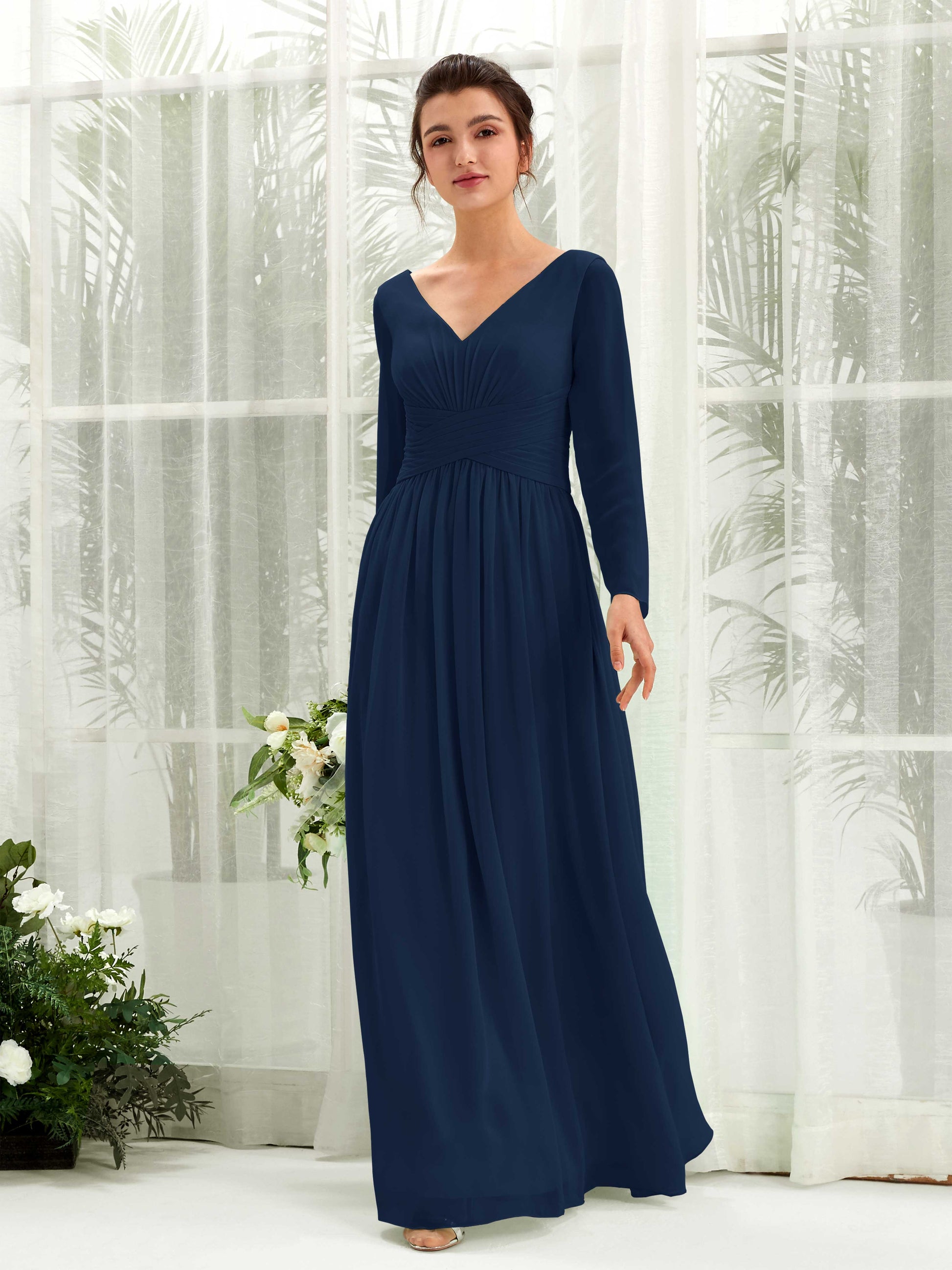 Coline Navy Long Sleeve Maxi Dress