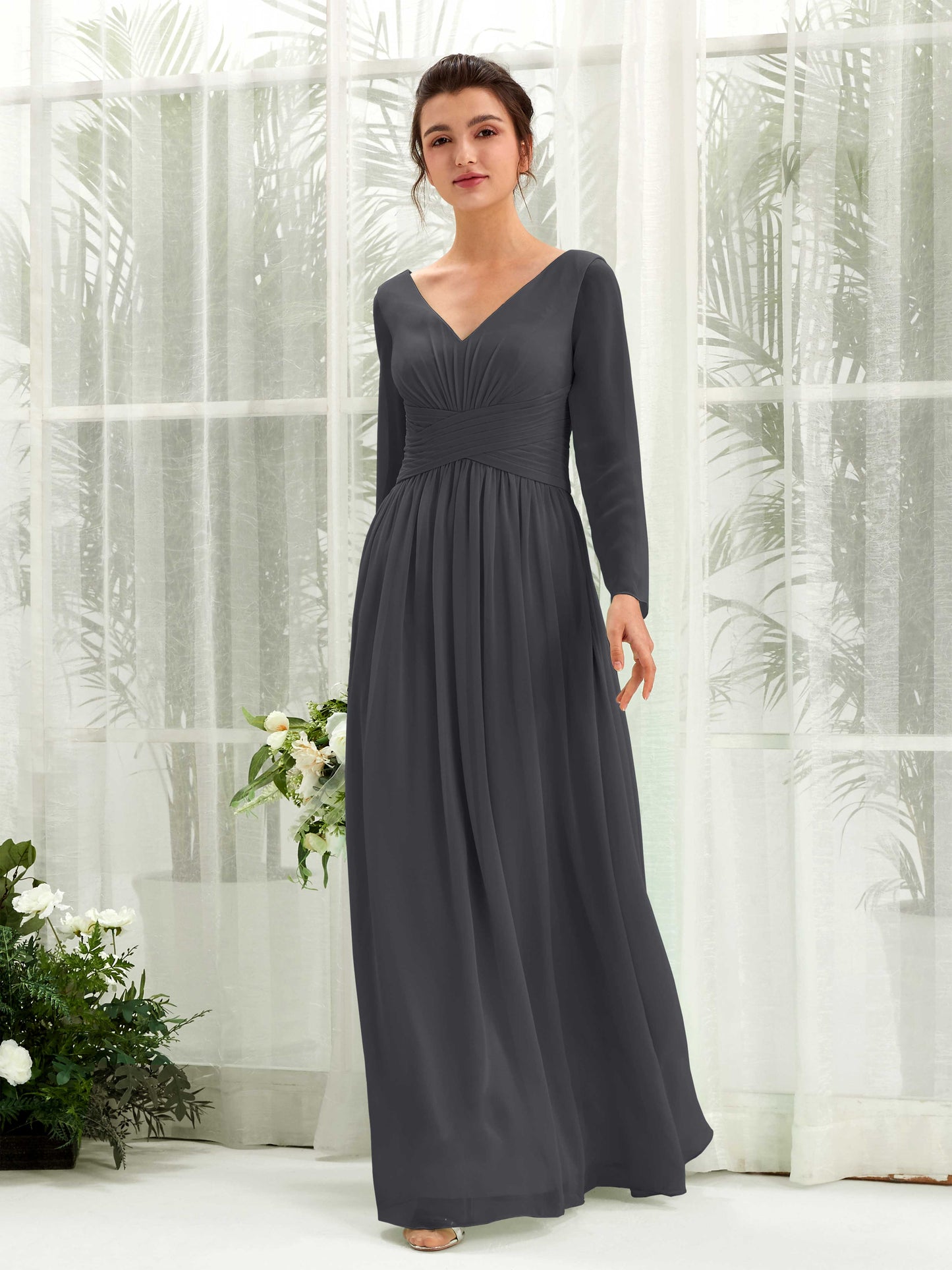 Coline Pewter Long Sleeve Maxi Dress